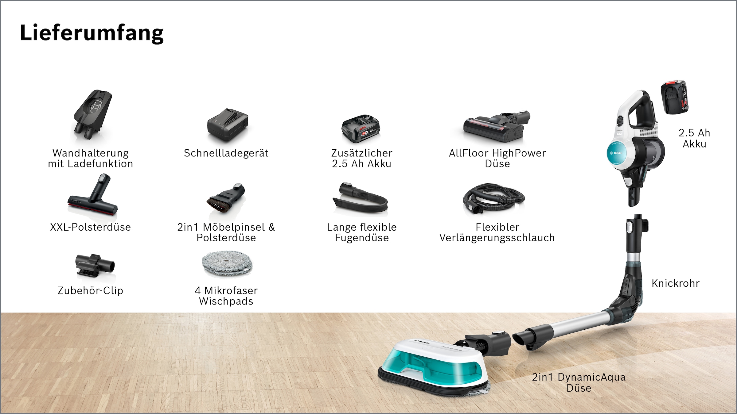 BOSCH Akku-Stielstaubsauger »BSS712XHYG« HEPA Filter, rotierende Wischpads, 2 Akkus, Schnellladegerät