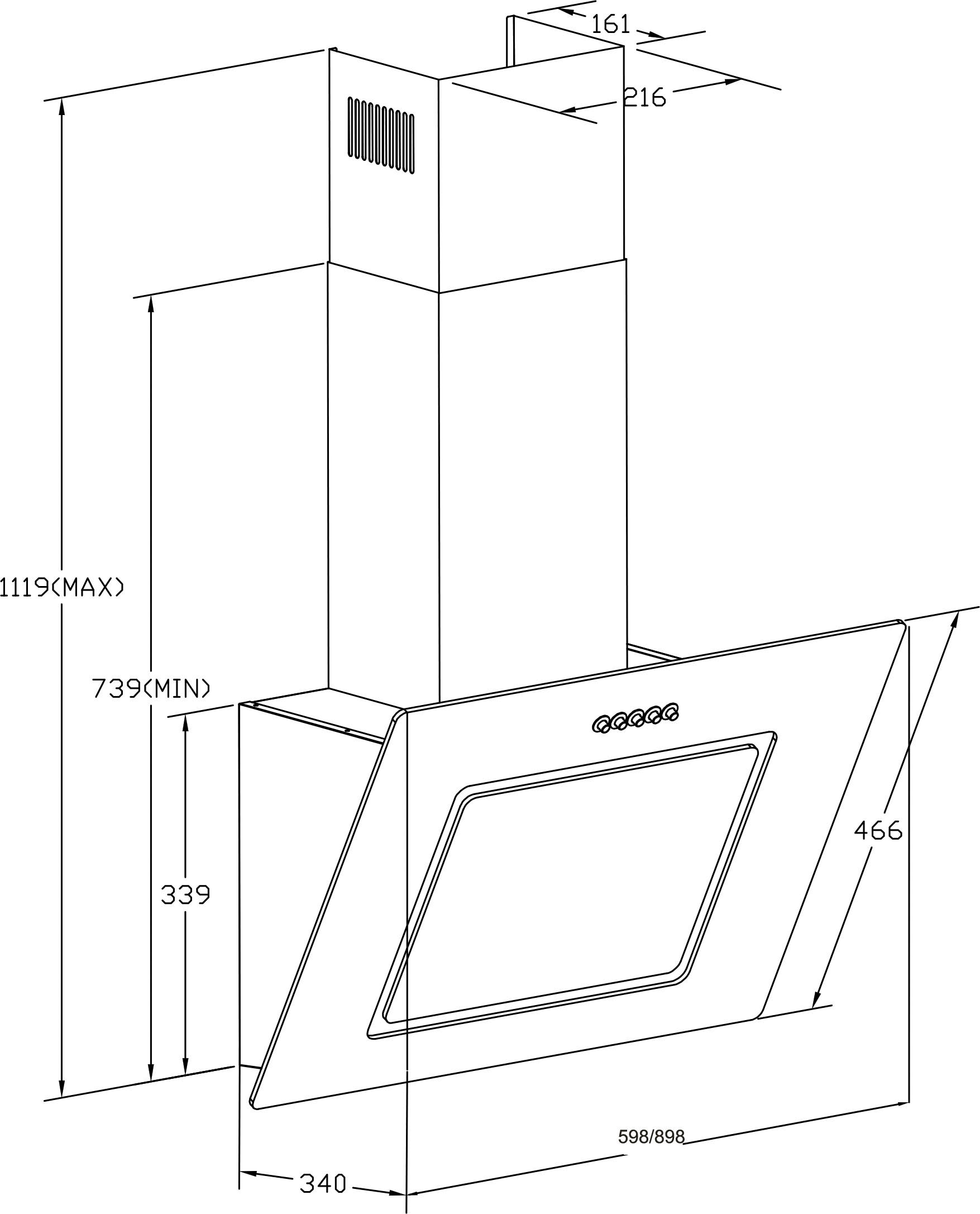 RESPEKTA Kopffreihaube »CH22010«, 60 cm, 3 Leistungsstufen, LED-Beleuchtung, Ab- und Umluftfähig