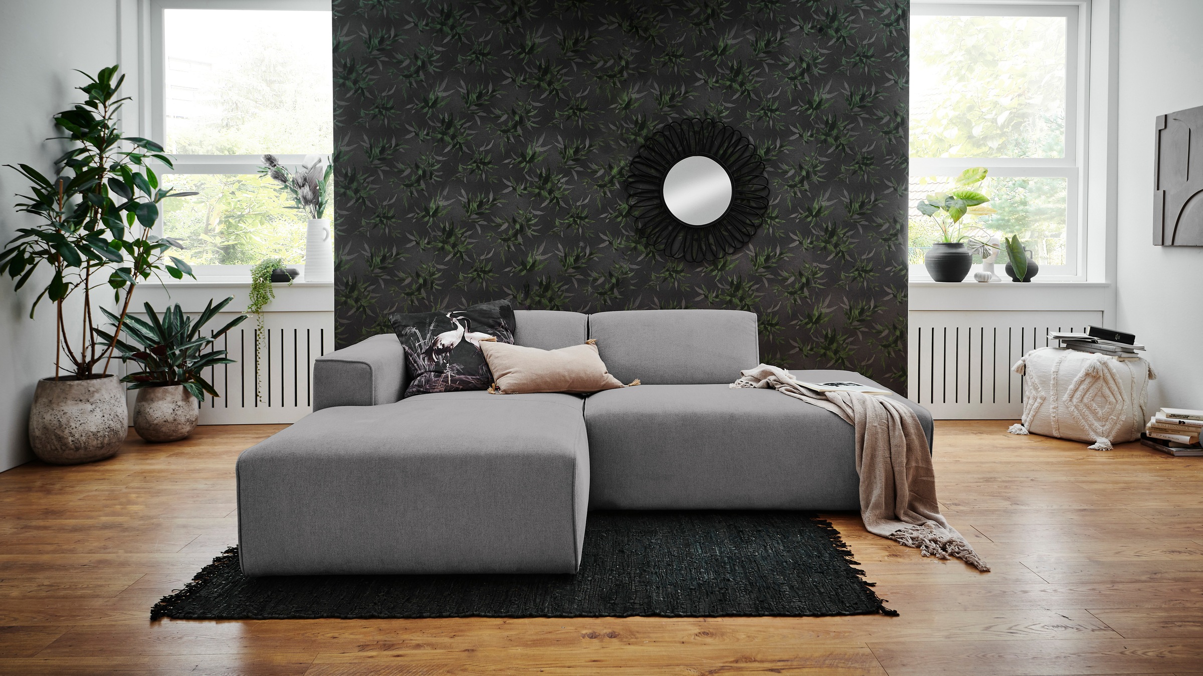 andas Ecksofa »Noord mit Kedernaht, Breite 227 cm«, Cord, Struktur, Webstoff, mit Wellenunterfederung, Massivholzrahmen