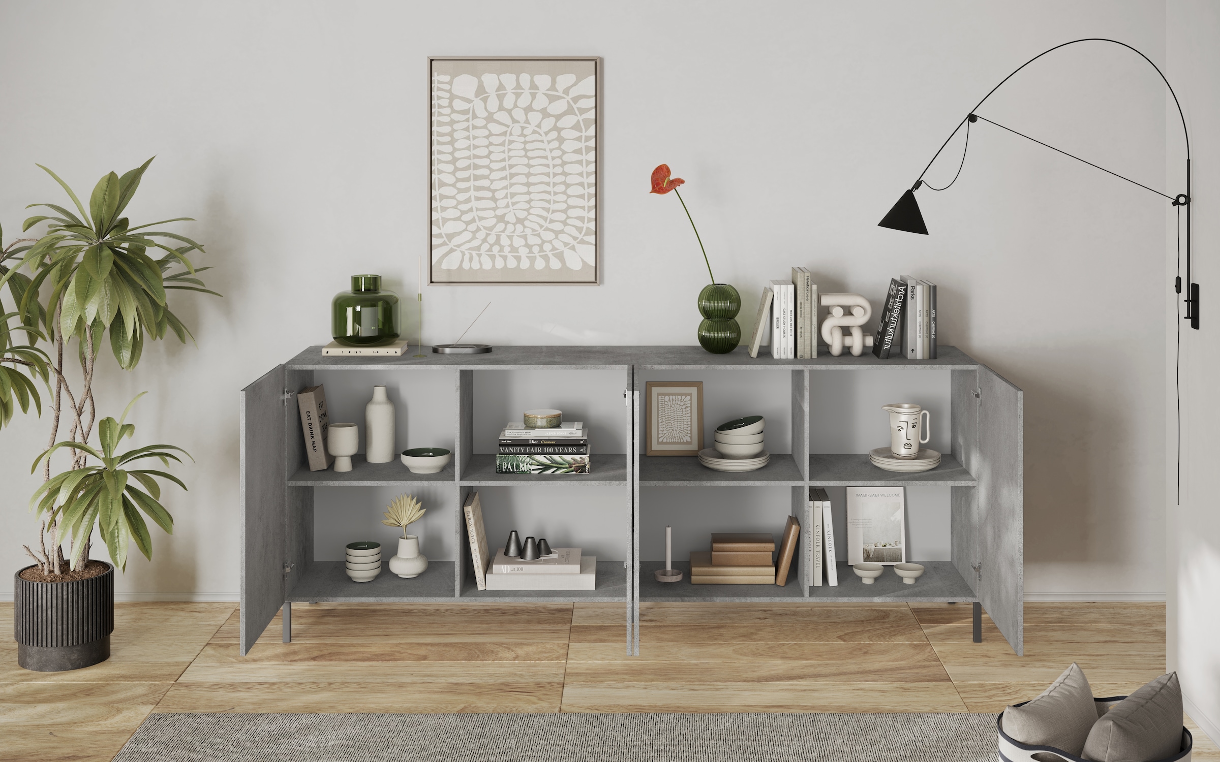 INOSIGN Sideboard »Snake Breite 241 cm, moderne Kommode mit 4 Türen«, Anrichte mit viel Stauraum, Front mit besonderem Siebdruck