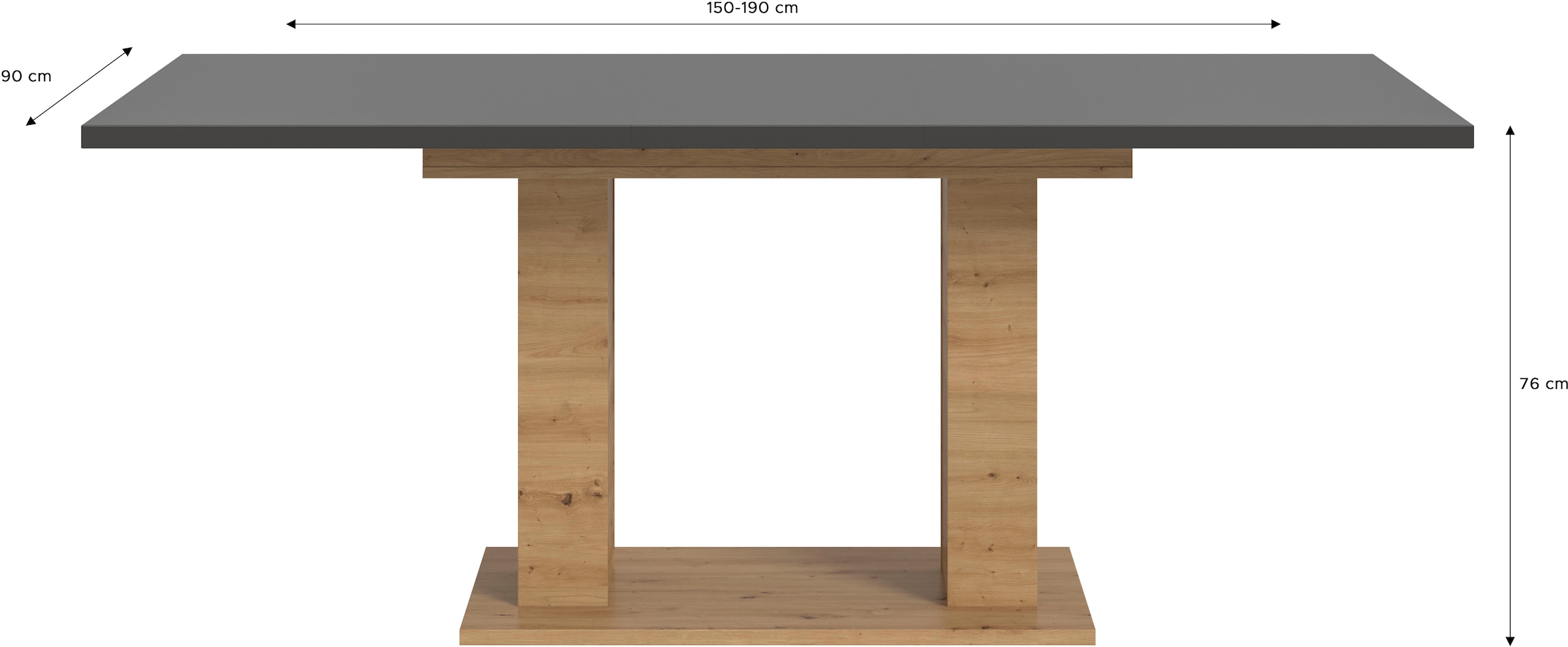 INOSIGN Esstisch »Motus, ausziehbar 150 -190 cm, inklusive 40 cm Einlegeplatte«, (Set, 1 St.), Doppelsäulengestell mit Bodenplatte, Tisch, Esstisch, Küche