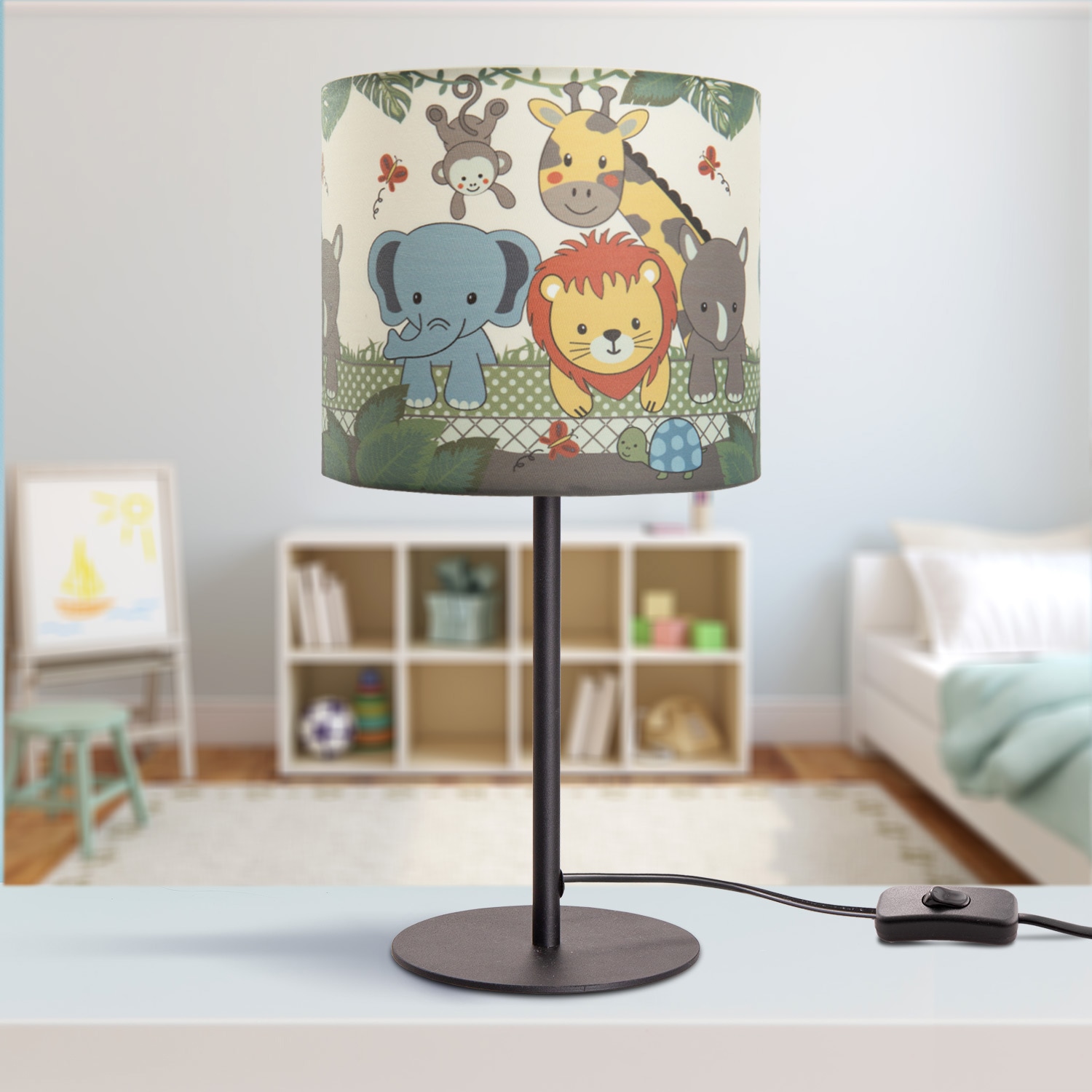 Paco Home Tischleuchte »Diamond 634«, 1 flammig, Leuchtmittel E14 | ohne Leuchtmittel, Kinderlampe LED Kinderzimmer Lampe Dschungel-Tiere, Tischleuchte E14