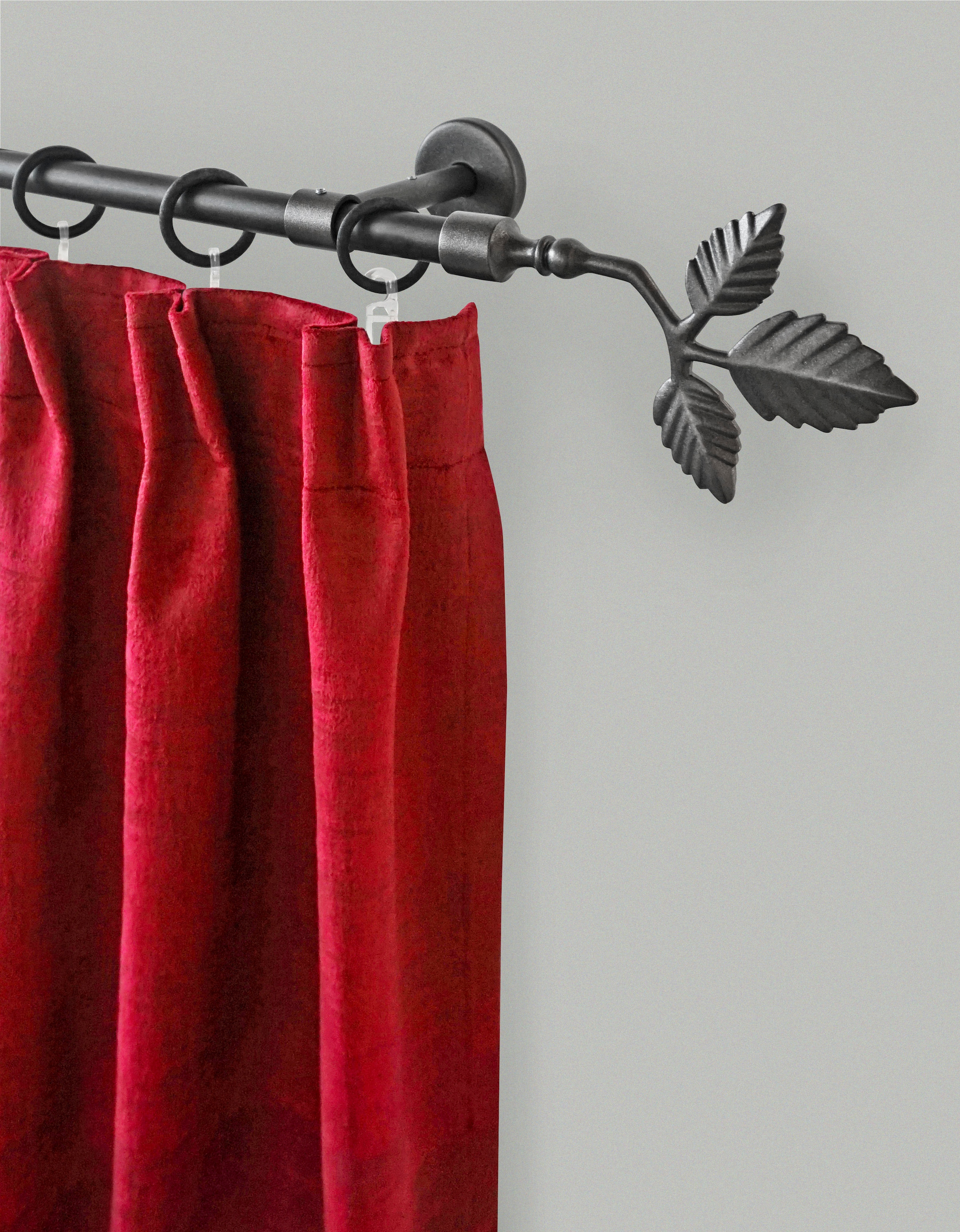 GARESA Gardinenstange »RUSTIKA« Ø 16 mm 1 läufig-läufig Wunschmaßlänge rustikale Vorhanggarnitur, verlängerbar, m. Ringe, Endk. Blatt graphit B/L:...