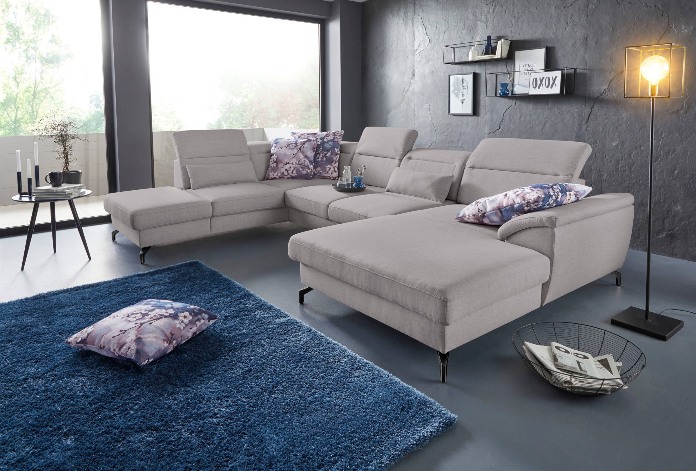 sit&more Wohnlandschaft »Percy U-Form«, 12 cm Fußhöhe, Sitztiefenverstellung, wahlweise in 2 Fußfarben