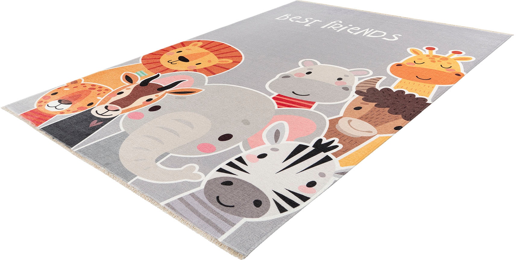 Obsession Kinderteppich »My Greta 606«, rechteckig, 6 mm Höhe, Kurzflor, Motiv Tiere, mit Fransen, Kinderzimmer