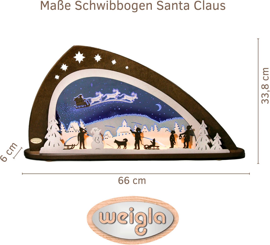 Weigla Lichterbogen »LED Santa Claus, moderner Schwibbogen aus Holz & Acrylglas«, Erzgebirge garantiert, Weihnachtsdeko Innen, Weihnachtsbeleuchtung