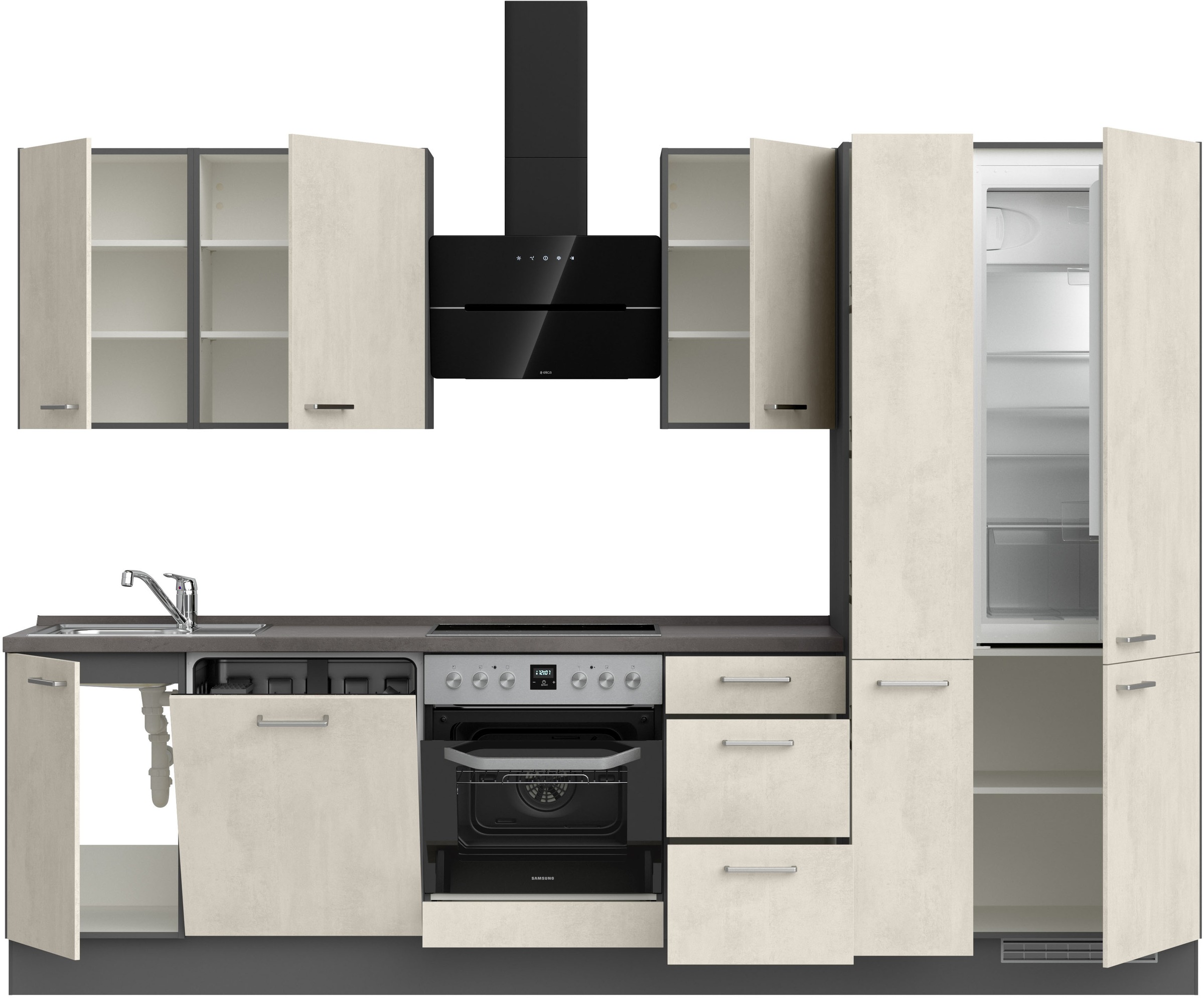 nobilia® Küchenzeile »"Riva II"« vormontiert, Ausrichtung wählbar, Breite 300 cm, wahlw. mit E-Geräten