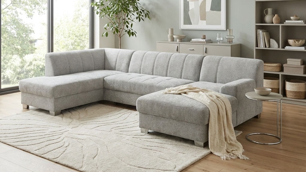 OTTO home Wohnlandschaft »Lolland 296 x 195 cm, modern, mit Steppungen, mittelfester Sitz« U-Form, aus Pet Friendly Bezug