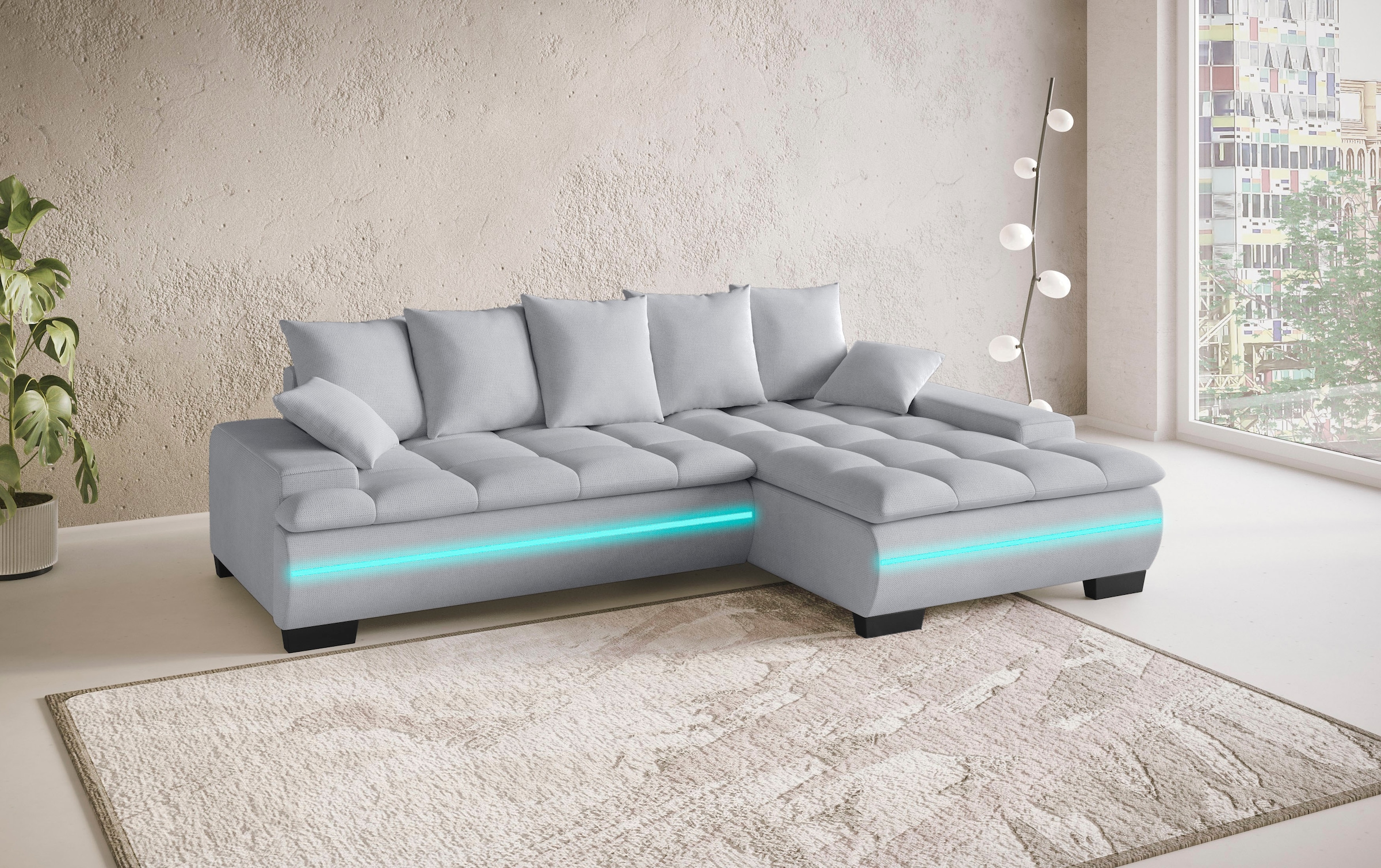 Mr. Couch Ecksofa »Haiti II, L-Form«, RGB-LED Beleuchtung, wahlweise mit Kaltschaum, Bett, Bettkasten