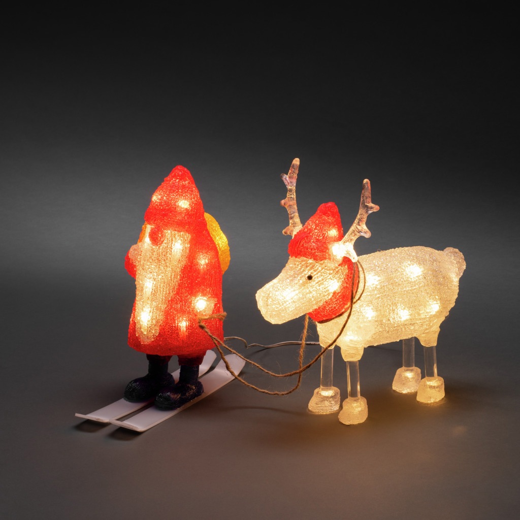 KONSTSMIDE LED Dekofigur »Acryl Weihnachtsmann und Rentier, Weihnachtsdeko rot aussen«, 40 warm weiße Dioden