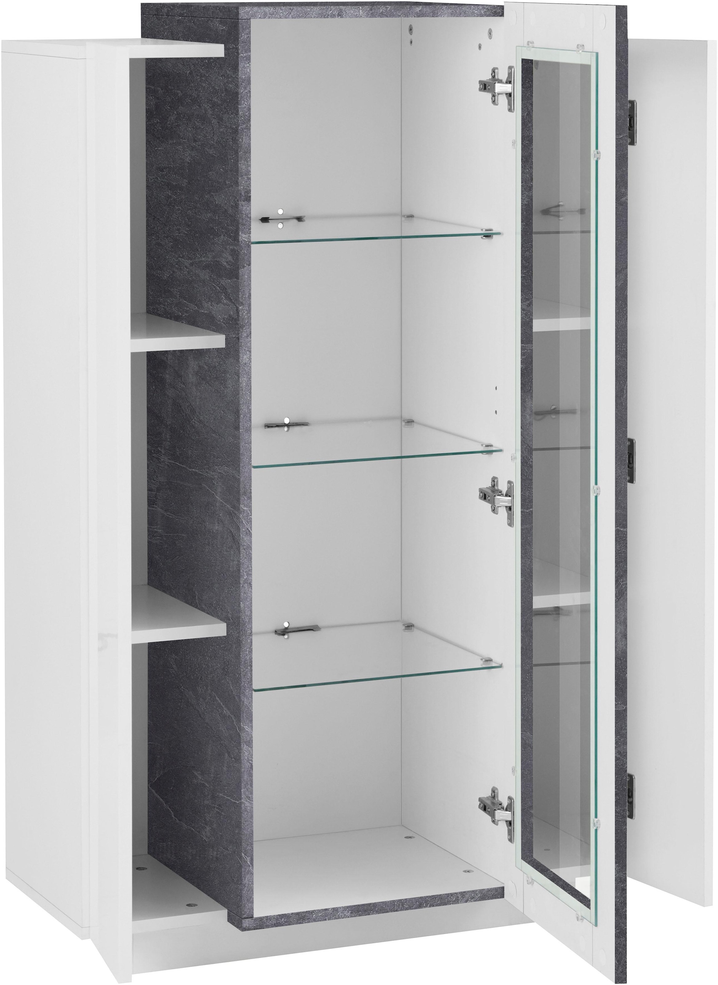 INOSIGN Vitrine »Coro, Vitrine, Glasvitrine, Vitrinenschrank, Stauraumvitrine«, 3 Türen davon 1 Glastür, 9 Fächer, Doppeltiefe, Höhe 120,5cm