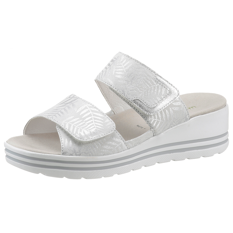 WALDLÄUFER Pantolette »H-MICHELLE«, Keilabsatz, Sommerschuh, Schlappen mit dezenter Musterung, H-Weite weiß-silberfarben 5,5 (38,5) 5,5 (38,5) Mit...