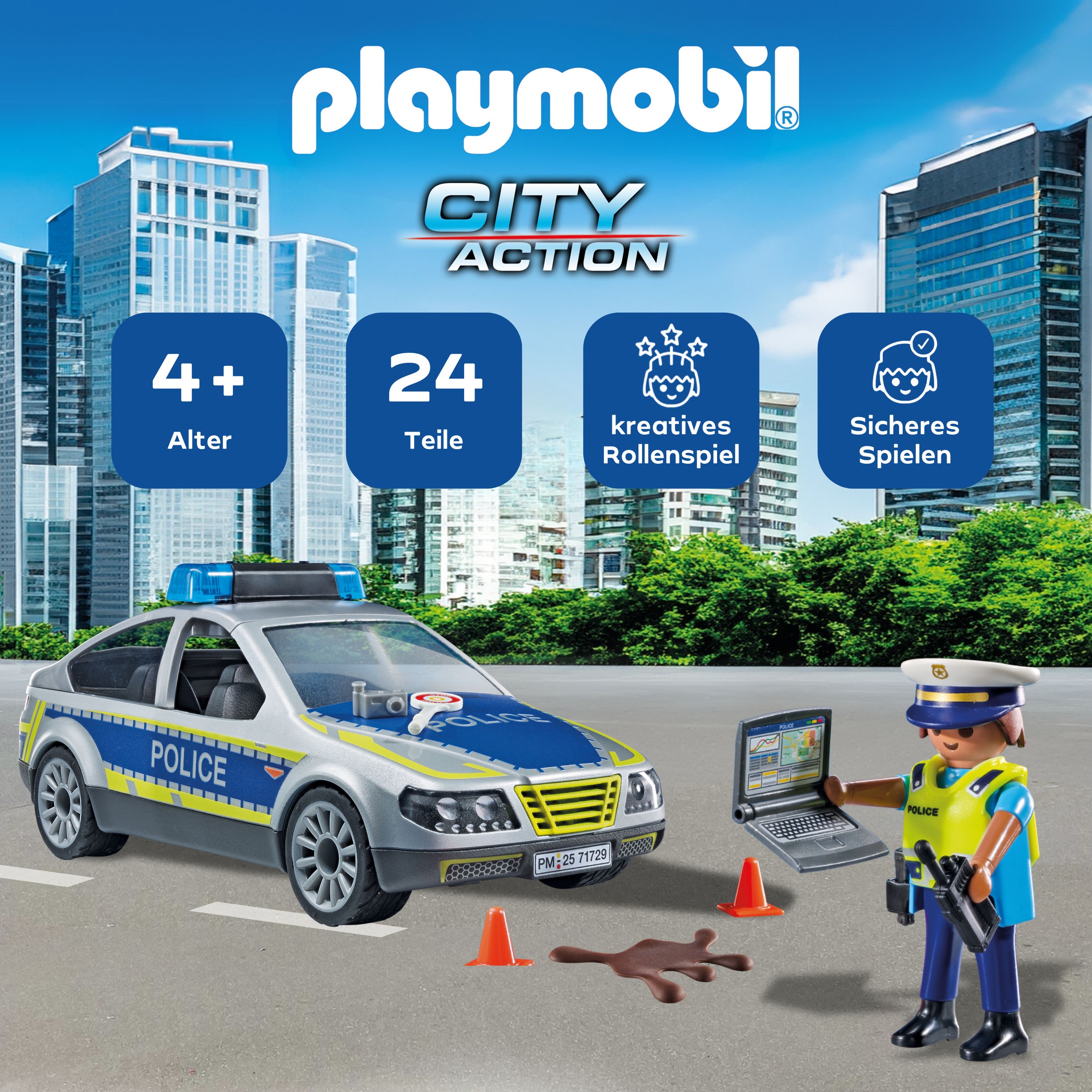 Playmobil® Konstruktions-Spielset »Polizei Streifenwagen (71729), Playmobil Action Heroes«, (24 St.)