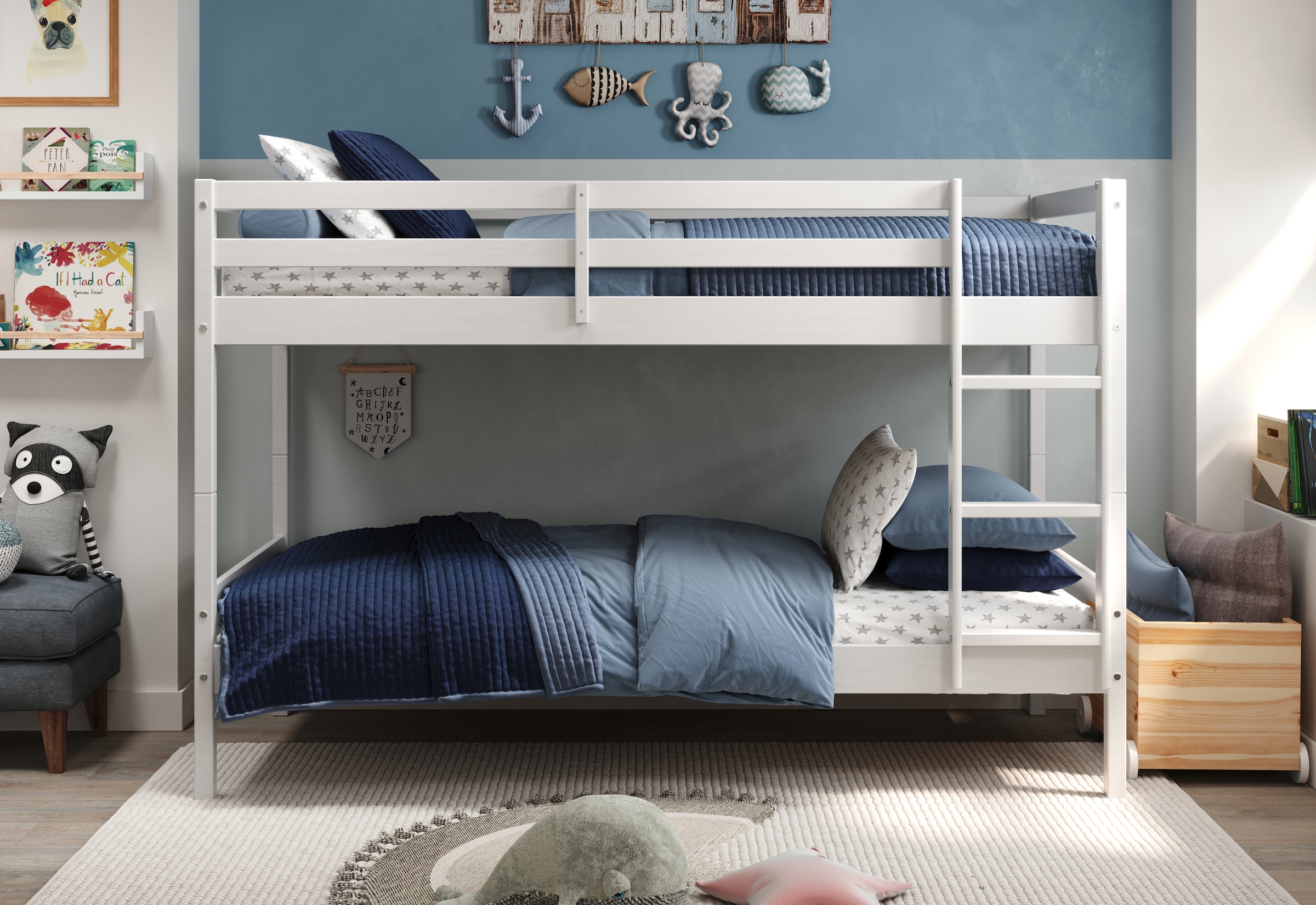 Lüttenhütt Etagenbett »Mora Bett Kinderbett Leiterbett Stockbett Holzbett Bestseller«, (1 St.), Teilbares Etagenbett aus Massivholz - (B/T/H): 100/208/140 cm Hochbett