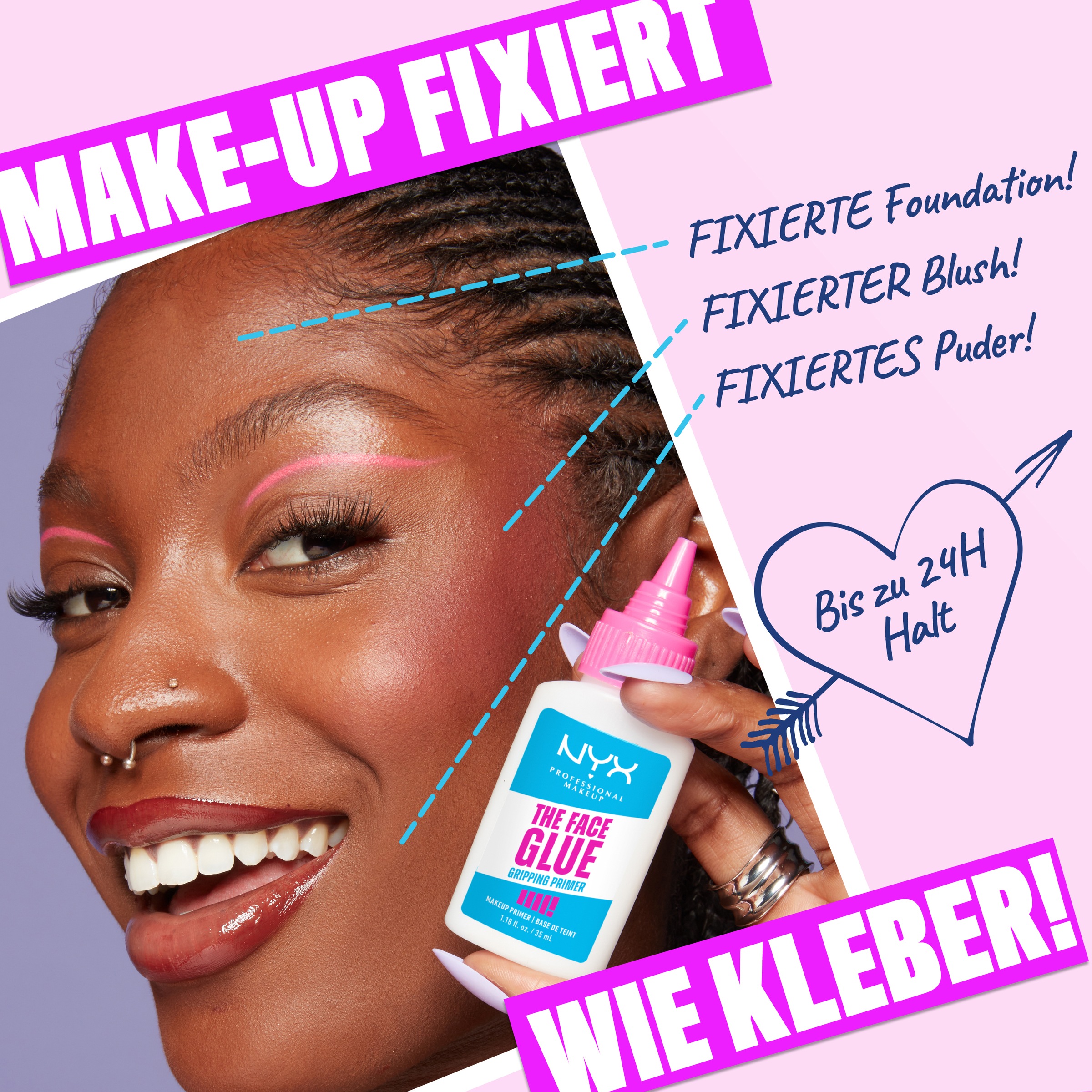 NYX Primer »NYX Professional Makeup The Face Glue Primer«, Sorgt für langanhaltendes Make-up, transparent, keine Rückstände.