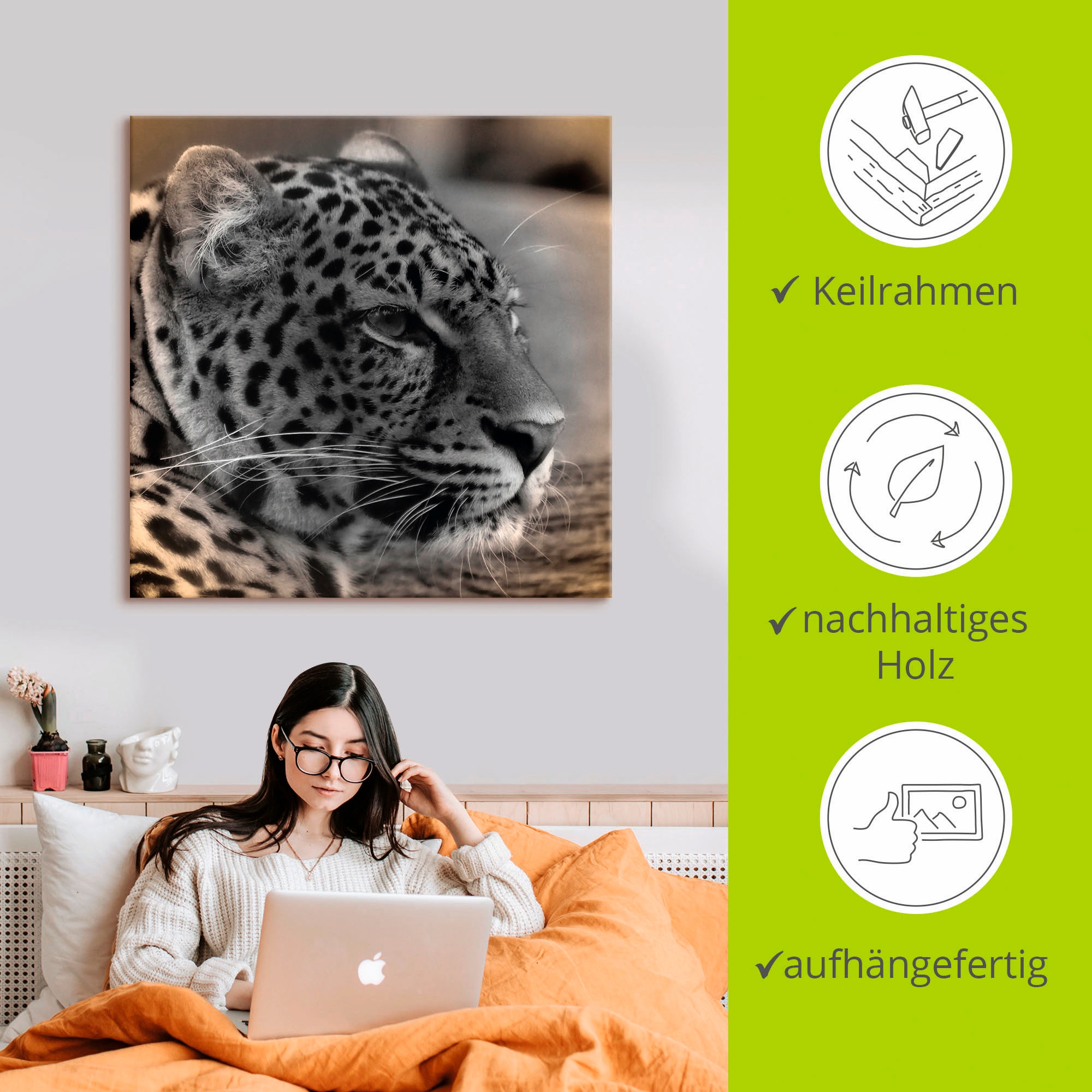 Artland Leinwandbild »Leopard Profil« Wildtiere 1 Stk. tlg. auf Holzrahmen gespannt