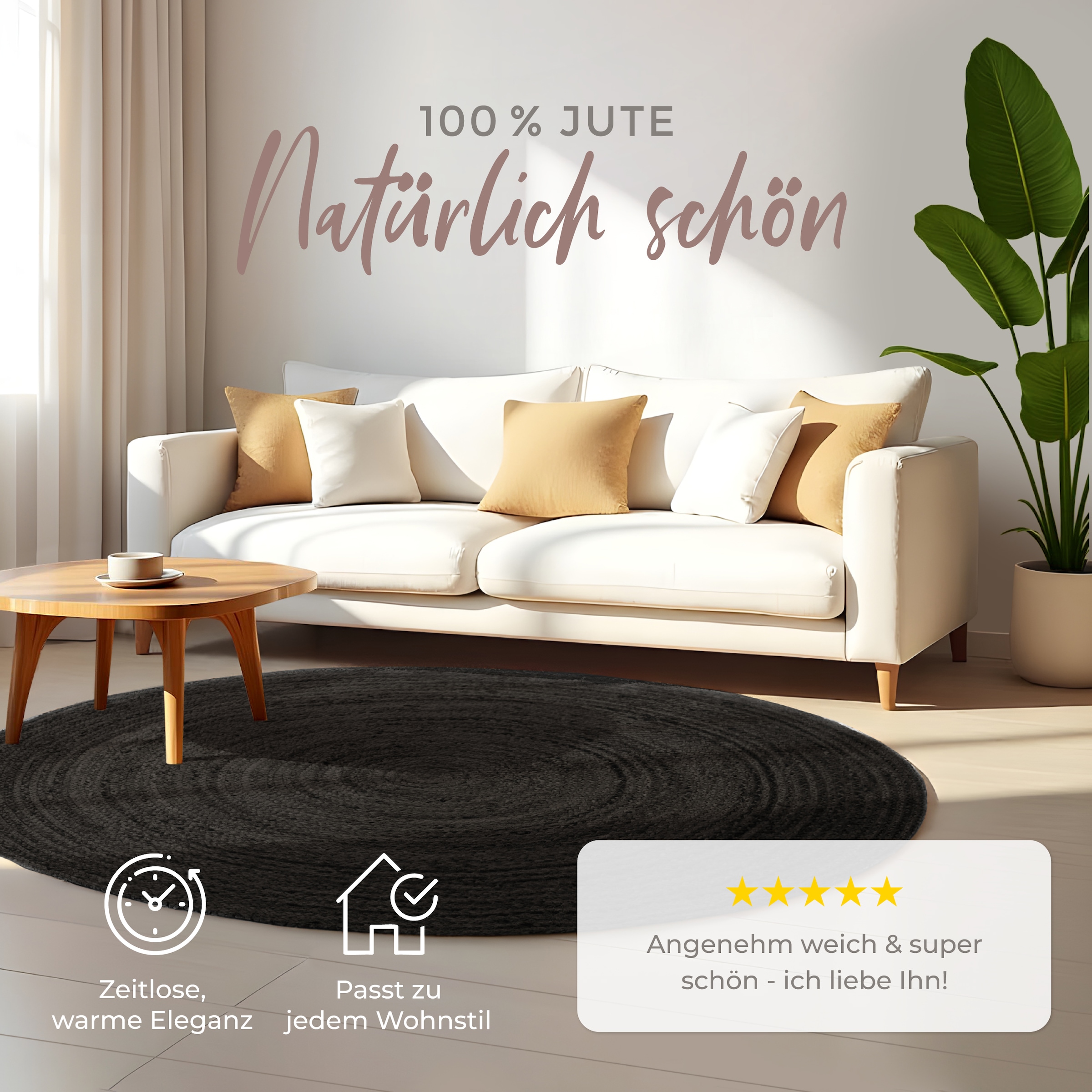 carpetfine Teppich »Nele Juteteppich Naturfaser«, rund, 6 mm Höhe, geflochtener Wendeteppich aus 100%Jute, in rund und oval, viele Größen