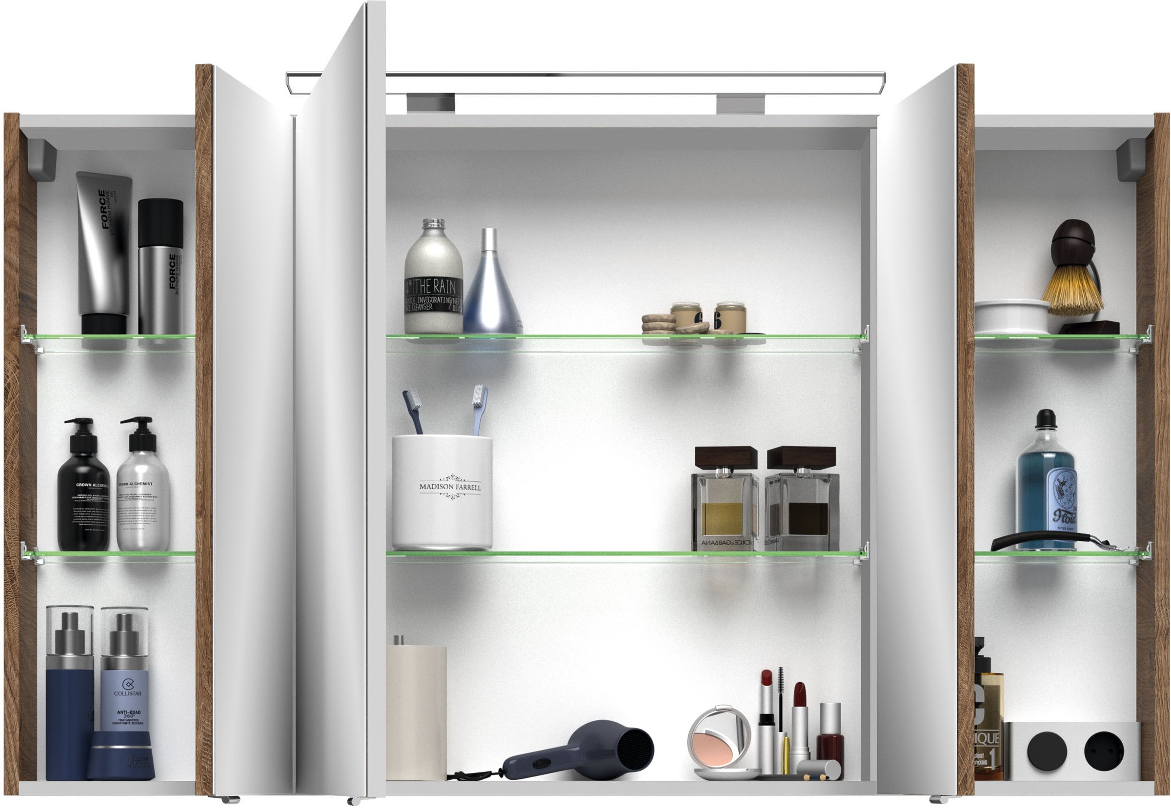 Saphir Badmöbel-Set »Serie 4010 2-teilig Keramik-Waschtisch mit LED-Spiegelschrank«, (Set), Badezimmer Set 120,5 cm breit, inkl. Türdämpfer, 5 Türen, 2 Schubladen