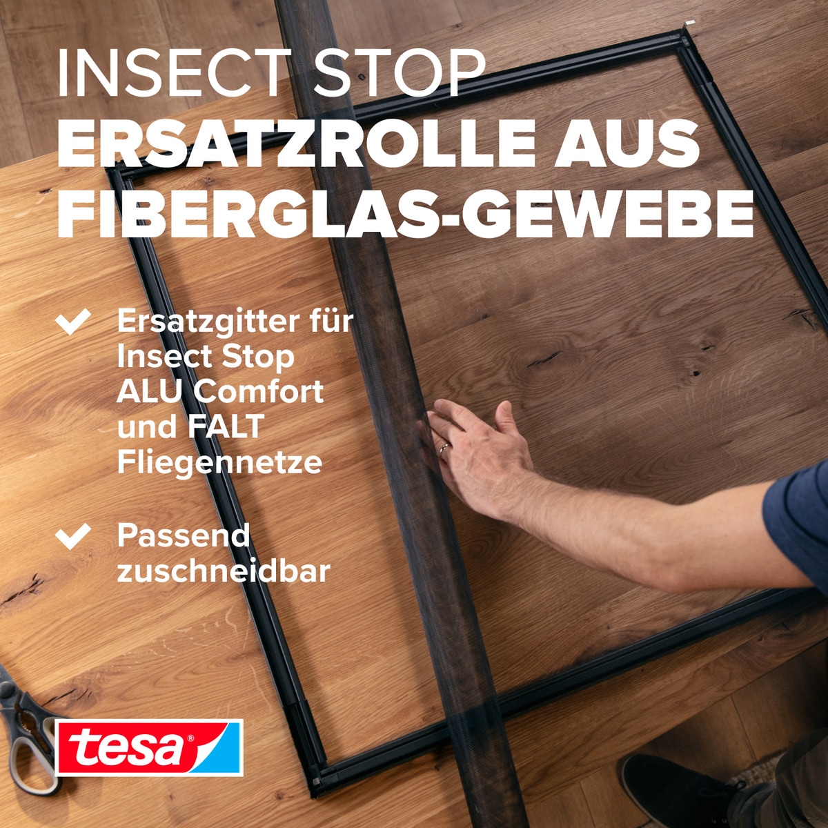 tesa Fliegengitter-Gewebe »Insect Stop Fliegengitter Ersatzrolle Fiberglas-Gewebe - 1.0 m x 1.2 m«, Mückennetz für Fenster - Ersatz-Rolle