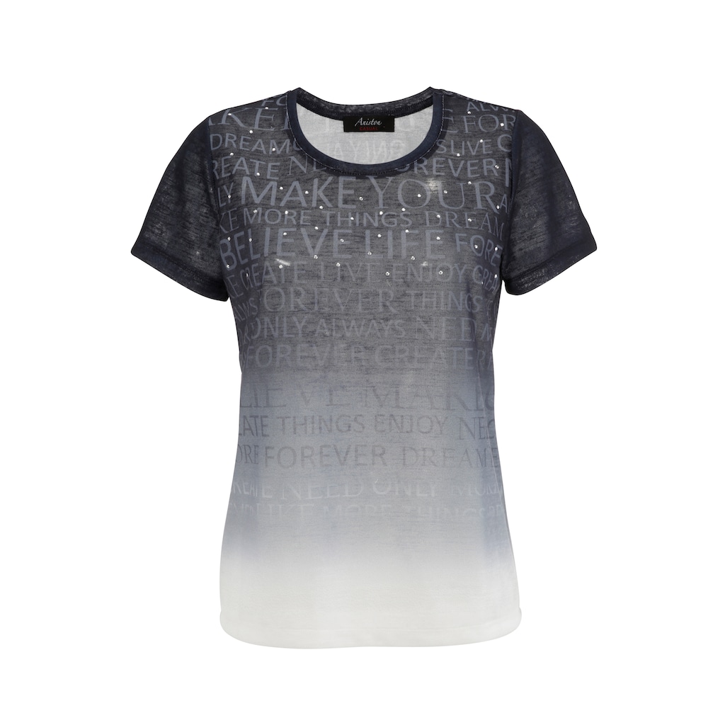 Aniston CASUAL T-Shirt, im Farbverlauf mit Schriftzügen und Glitzersteinchen im Vorderteil
