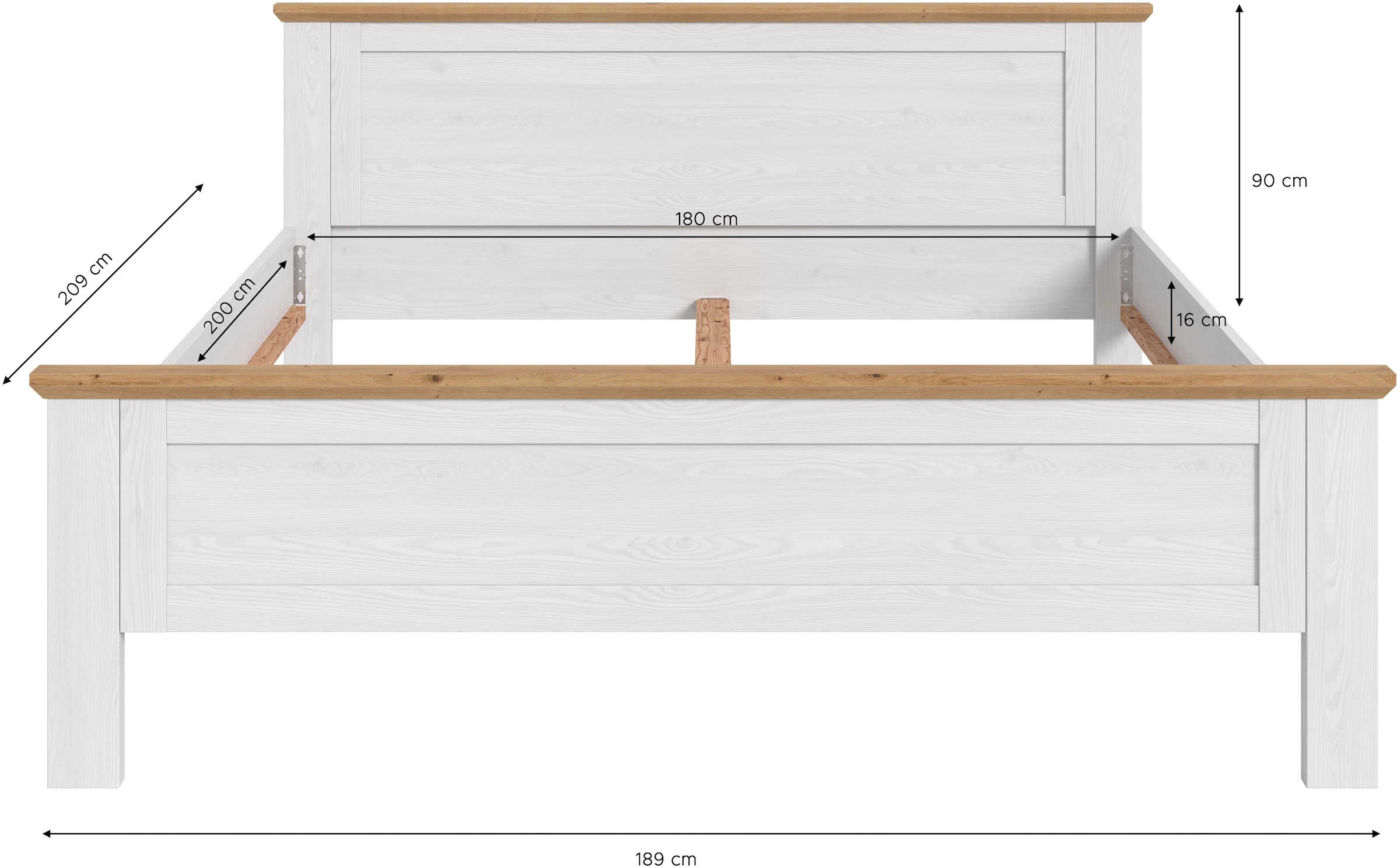 Home affaire Bettgestell »COSENZA, TOPSELLER!, Breite 189cm, im Landhausstil« für Matratzen 180x200 cm, ohne Lattenrost,  Bett, Kastenbett, Schlafzimmer, Schlafen