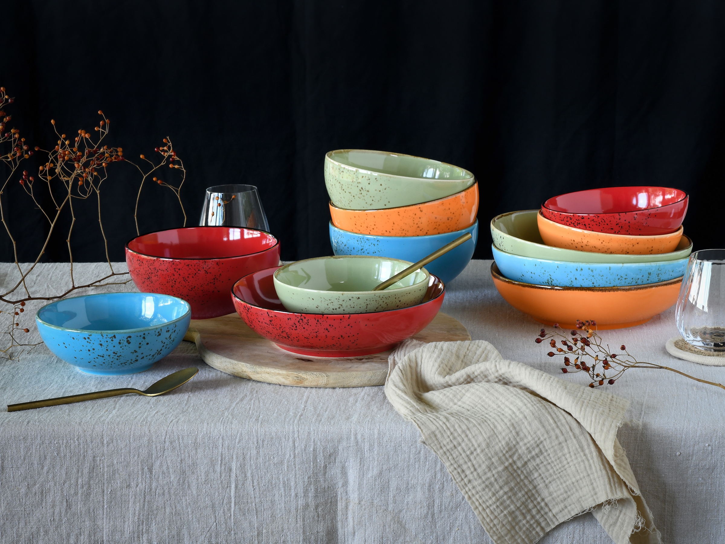 CreaTable Schale »Nature Collection, Bowl Set 12-tlg«, 12 tlg., aus Steinzeug, Handwerklicher Look, Vintage