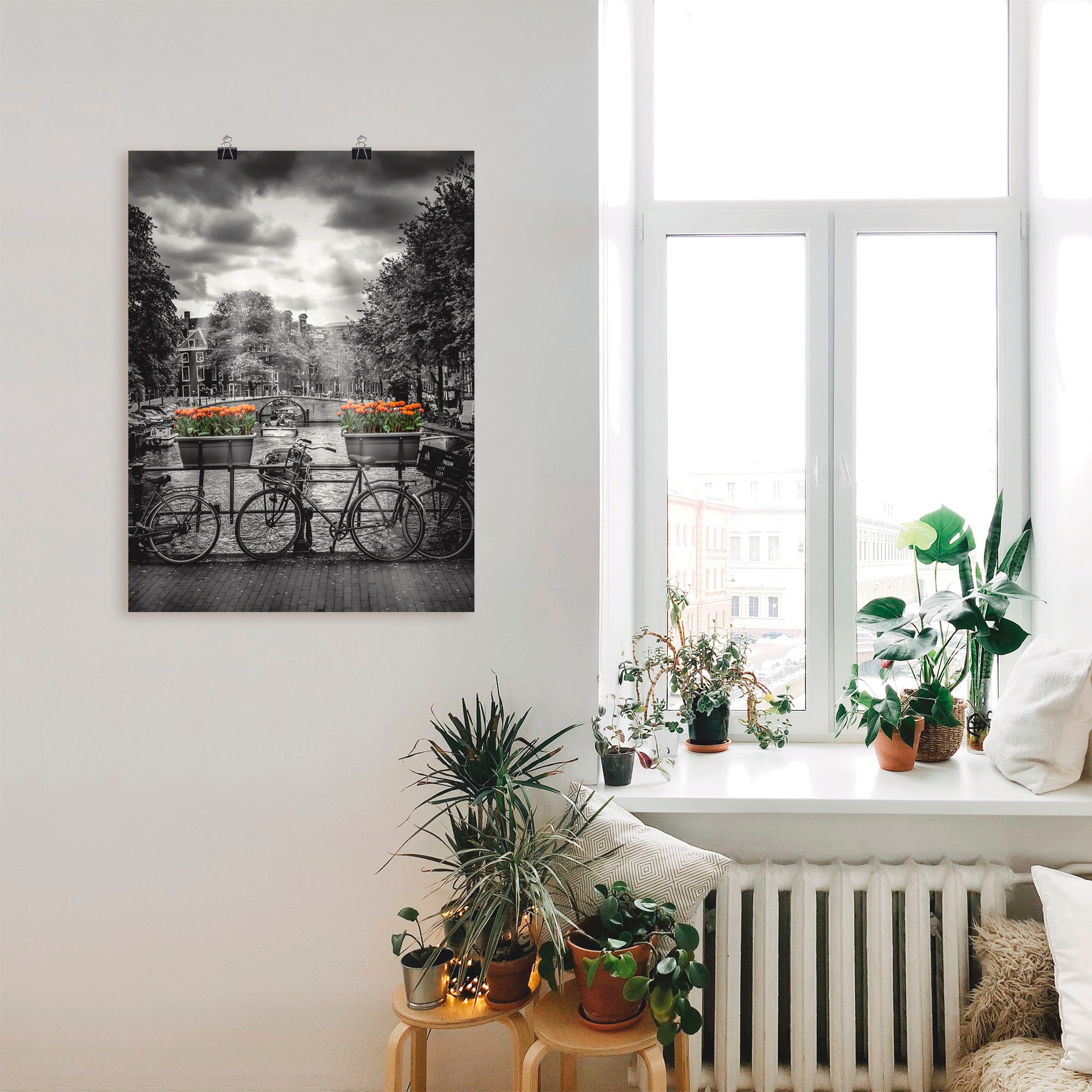 Artland Wandbild »Amsterdam Herengracht & Sonnenstrahlen«, Fahrräder, (1 St.), als Leinwandbild, Poster in verschied. Größen