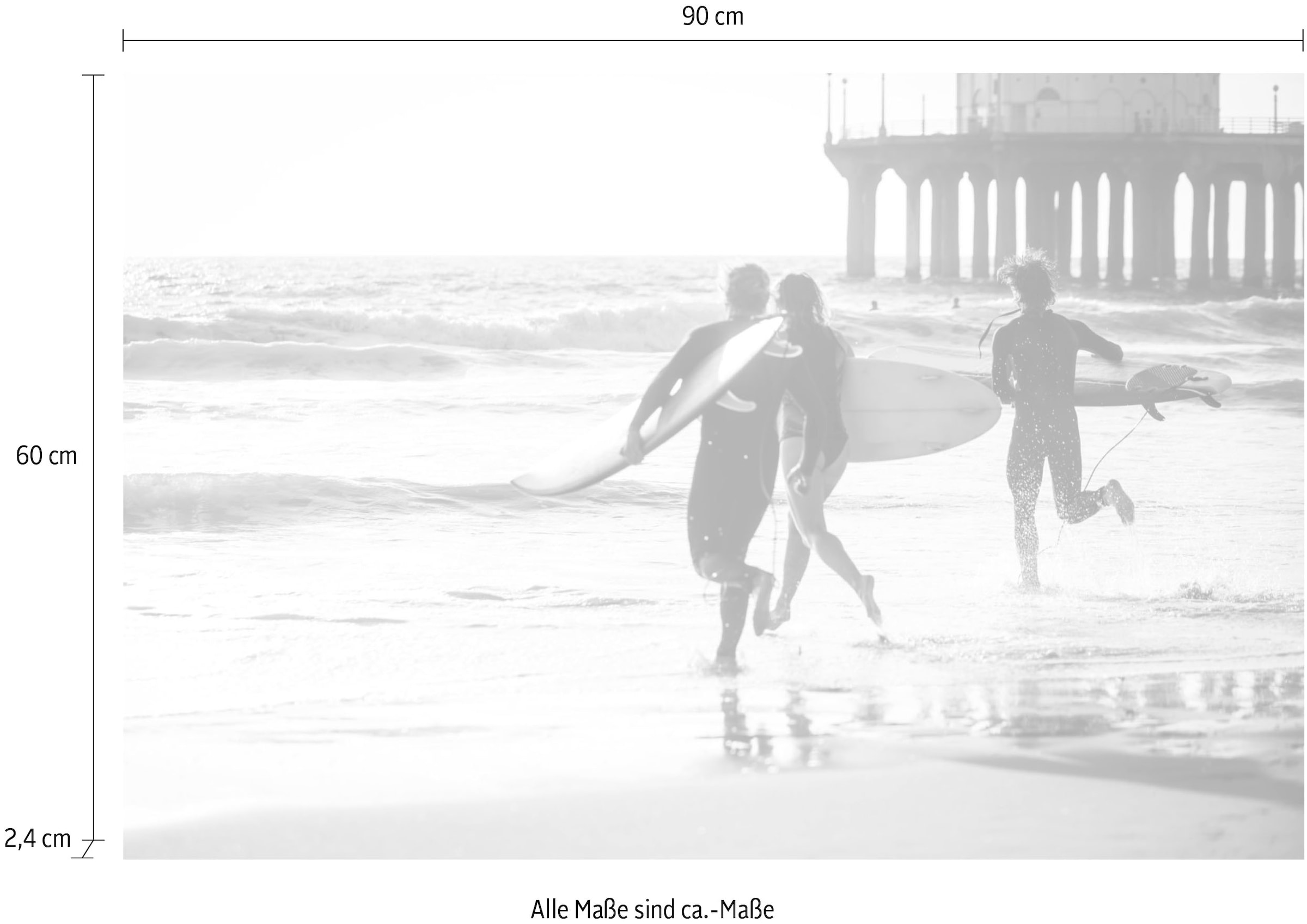 queence Acrylglasbild »Surfer am Strand«, Kunst-Schwarz-Weiß-Unterwasserwelt-Sport, Fine Art-Print in Galeriequalität