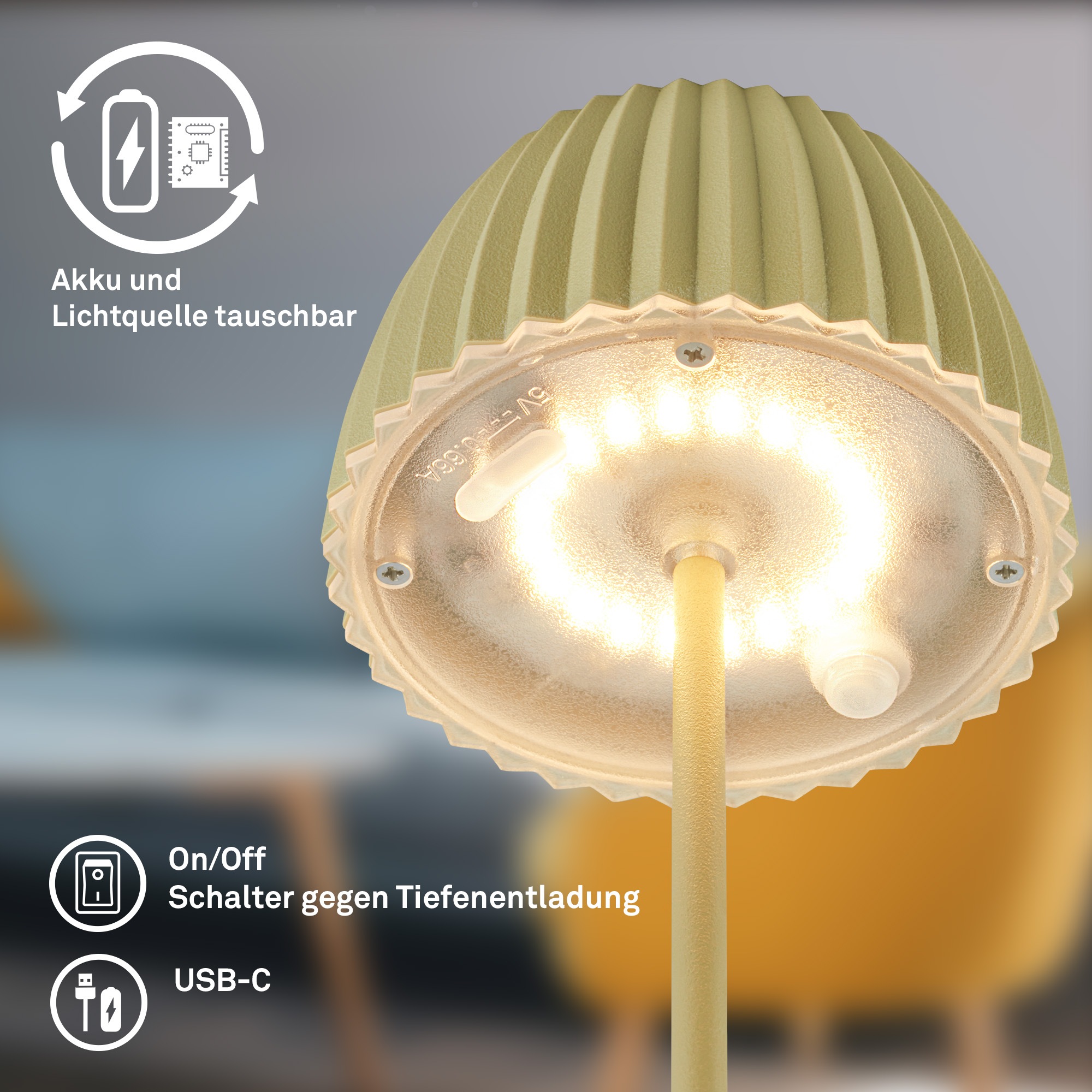 Briloner Leuchten LED Tischleuchte »Akku LED Tischleuchte, mini, grün«