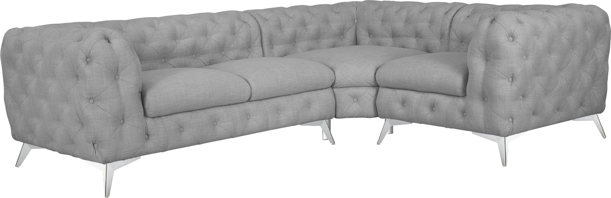 Leonique Chesterfield-Sofa »Ecksofa GLYNIS L-Form mit Wellenunterfederung, Maße B/T/H 264/204/75cm«, aufwändige Knopfheftung, moderne Chesterfield Optik, Fußfarbe wählbar