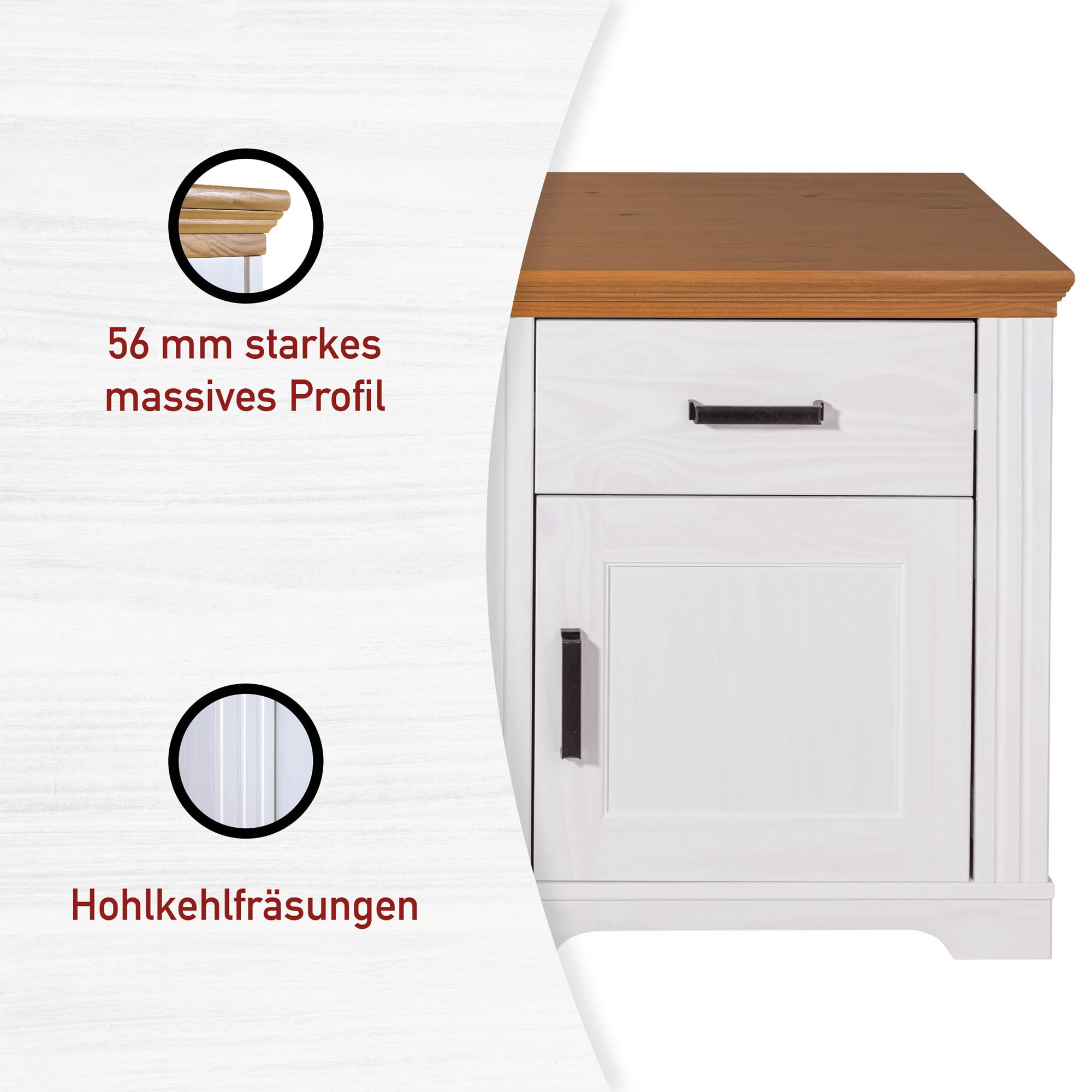 Inter Link Computertisch »Schreibtisch Maluno« 1 Stk. tlg. Kiefer Massiv, Soft-Close, Stauraum, BxTxH: ca. 143 x 65 x 76 cm