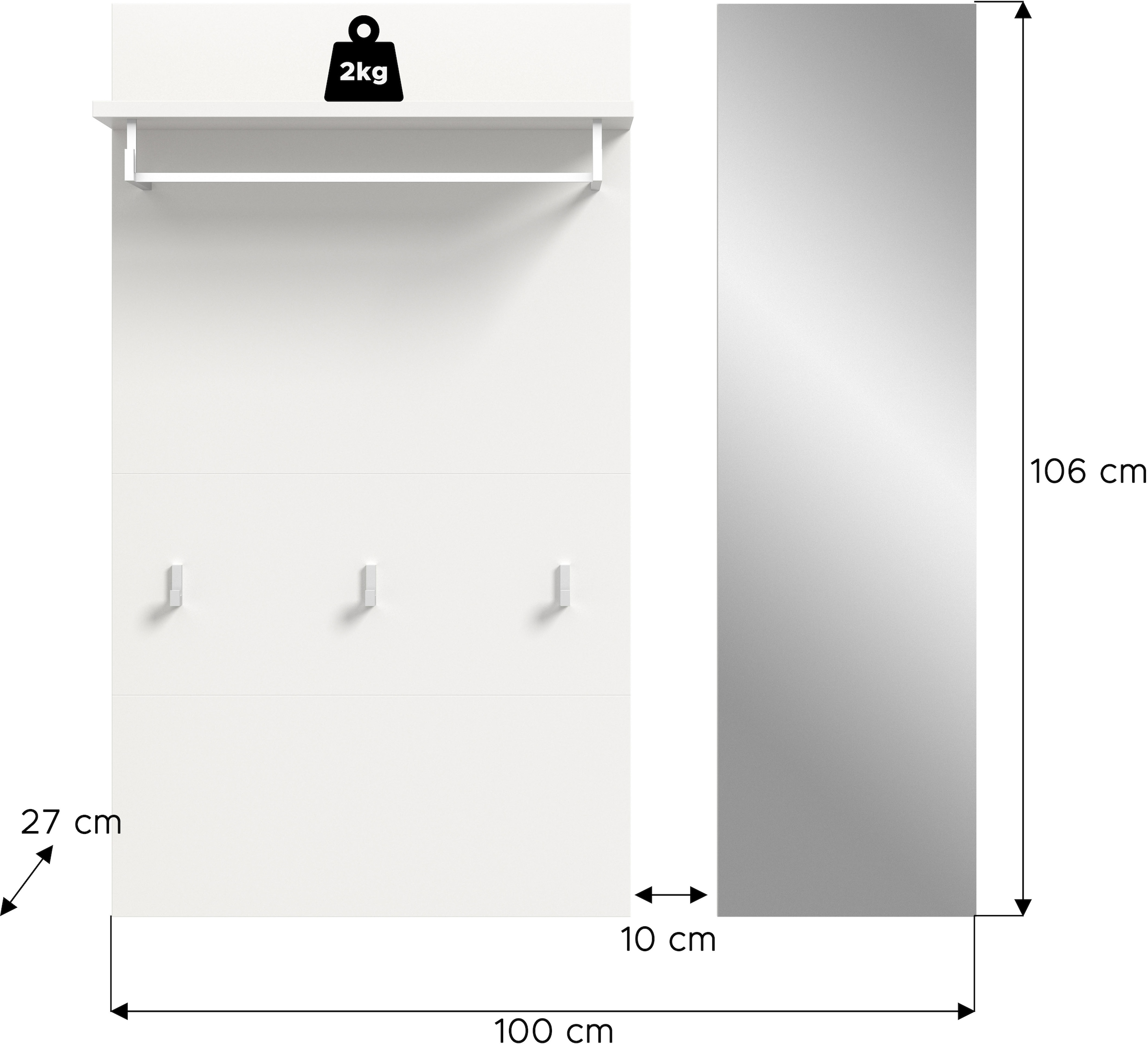 INOSIGN Garderobenpaneel »AOSTA-PANEEL«, (2 St.), Paneel mit Spiegel, Breite: 60 cm, Garderobe, Flur, Diele