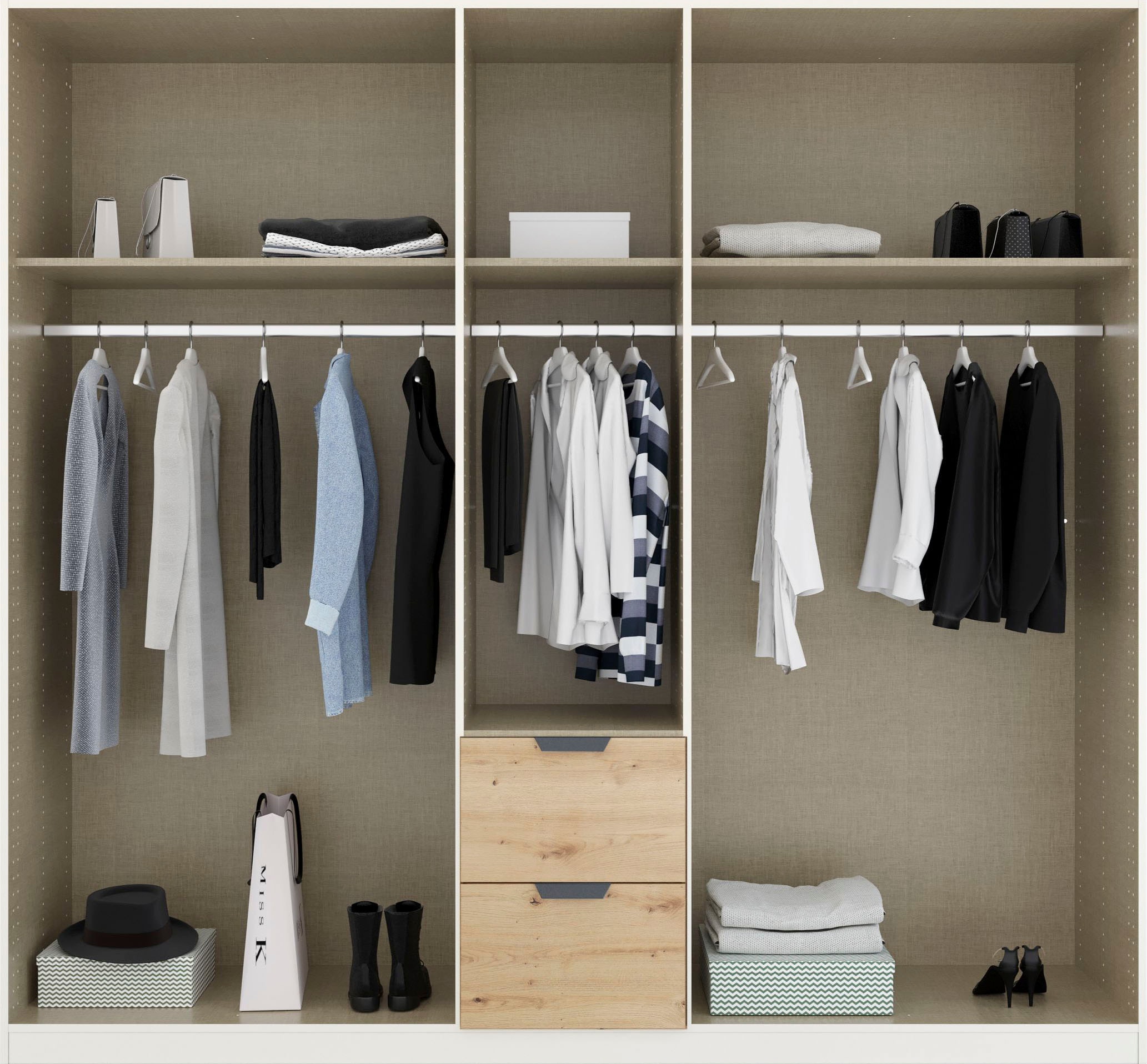 rauch Drehtürenschrank »Kleiderschrank Schrank Garderobe Ankleide DARK&WOOD BY QUADRA SPIN« Breiten: 181/226/271 cm, Höhe 210 cm,  im Industrial Style mit Metallgriffstangen