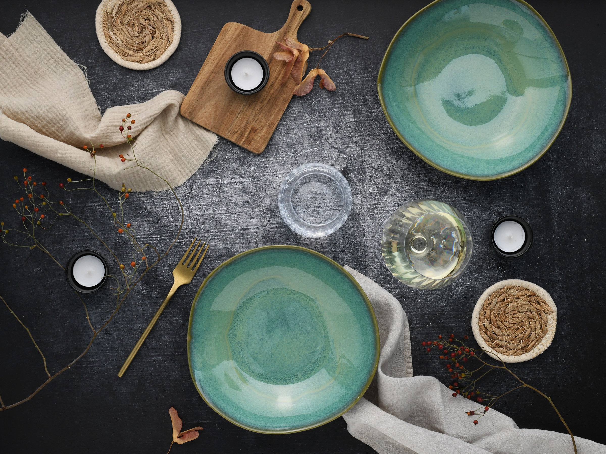 CreaTable Schale »Basalt Bio, Pasta Bowl 2-tlg«, 2 tlg., aus Steinzeug, Organische Form, Jedes Teil ein Unikat