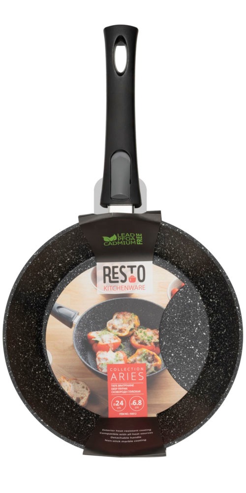 RESTO Kitchenware Bratpfanne »Aries, tiefe Wokpfanne mit vierschichtiger Marmor-Antihaftbeschichtung«, Aluminium, (1 tlg.), mit einem abnehmbaren Griff - backofenfest, spülmaschinenfest
