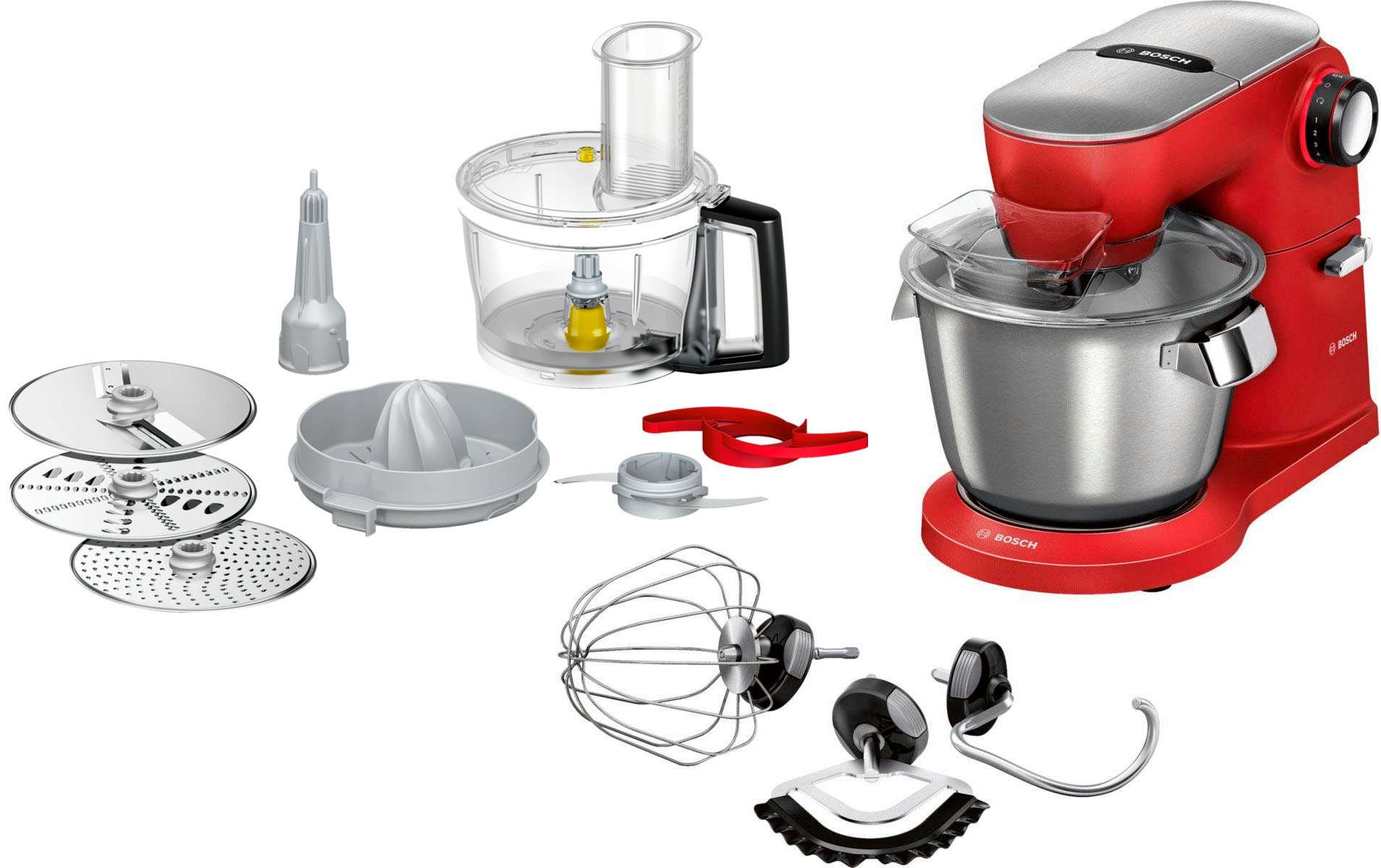 BOSCH Küchenmaschine »Serie 8 MUM9A66R00, Knethaken/Rühr-/Silikonbesen spülm.fest, rot«, Gratis Mixaufsatz Lifestyle Set VeggieLove Plus Wert: UVP € 94,99