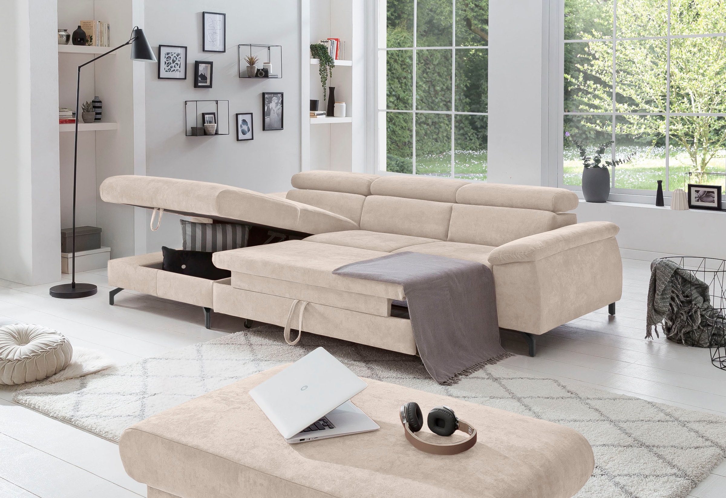 COTTA Ecksofa »Kitty L-Form, B: 242 cm«, mit Kopfteilverstellung, optional Bettfunktion & Bettkasten