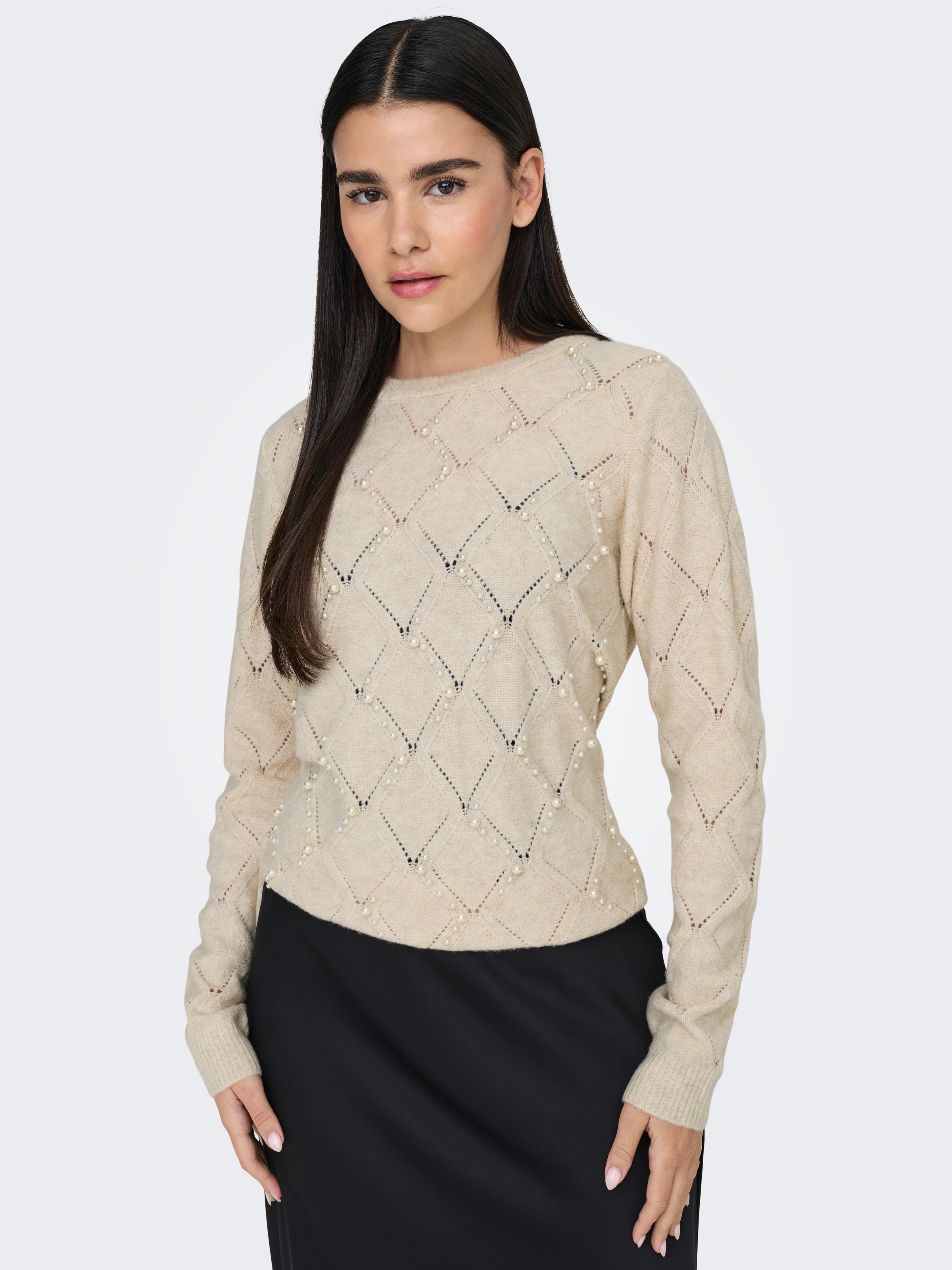 ONLY Rundhalspullover »ONLLIANA LIFE LS PEARL O-NECK CC KNT«