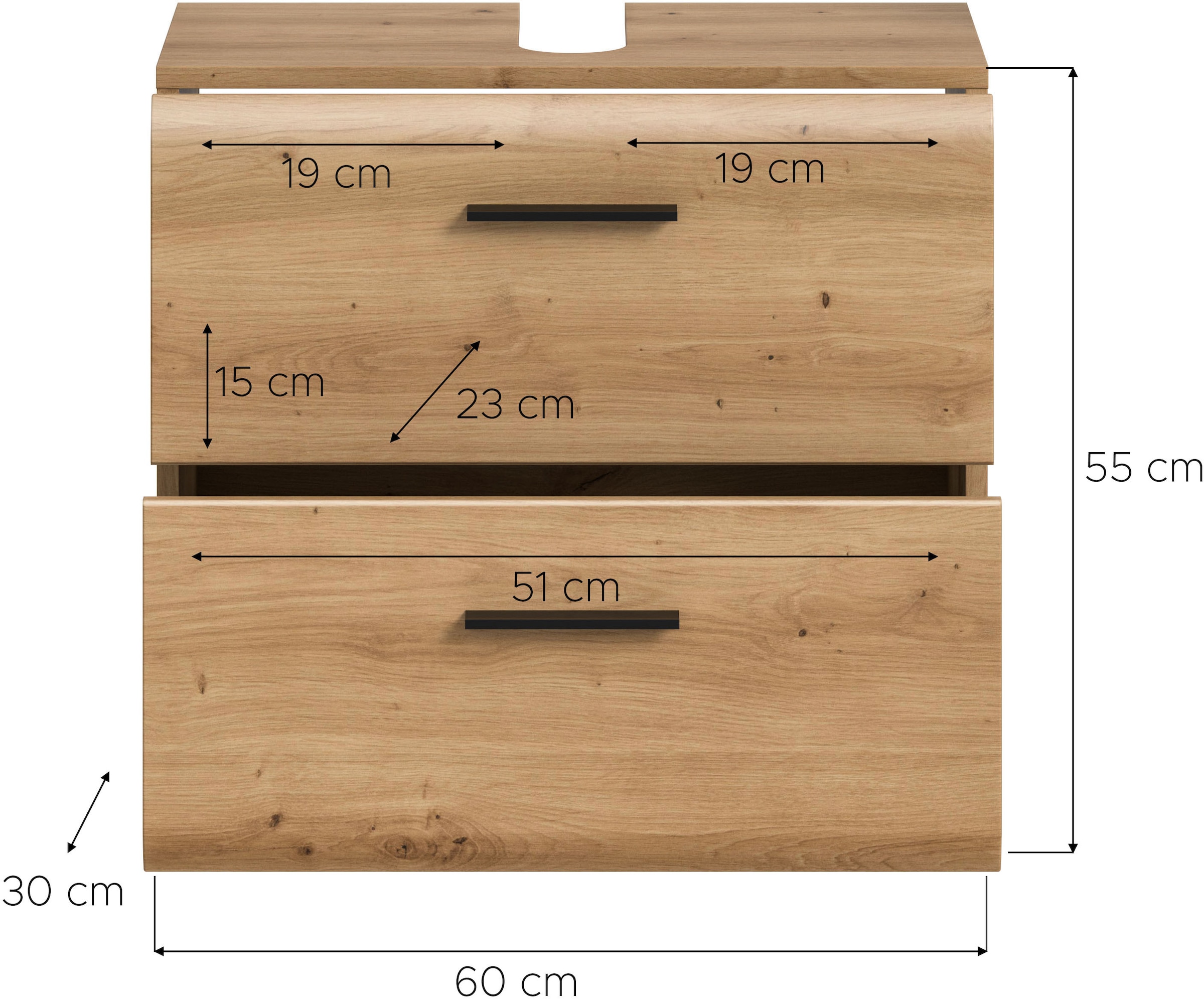 INOSIGN Waschbeckenunterschrank »FLORENZ, TOPSELLER!, Breite 60 cm, 2 Schubkästen,ink. Siphonausschnitt«, (1 St.), Florenz, Waschbeckenunterschrank, Artisan Oak NB, 2 Schubladen
