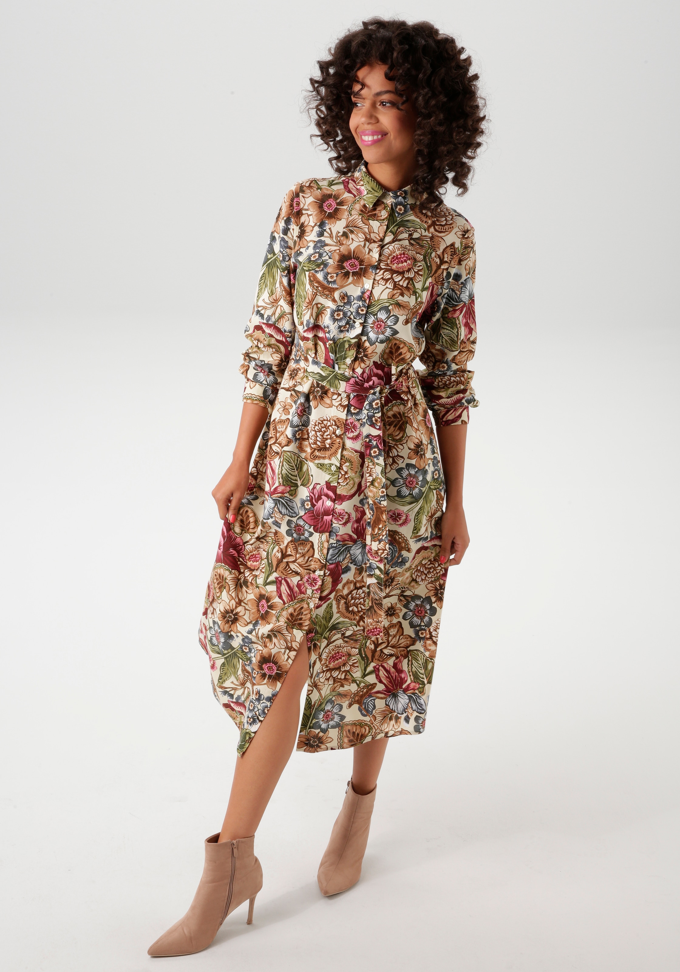 Aniston CASUAL Blusenkleid, mit farbharmonischem, großflächigen Blumendruck
