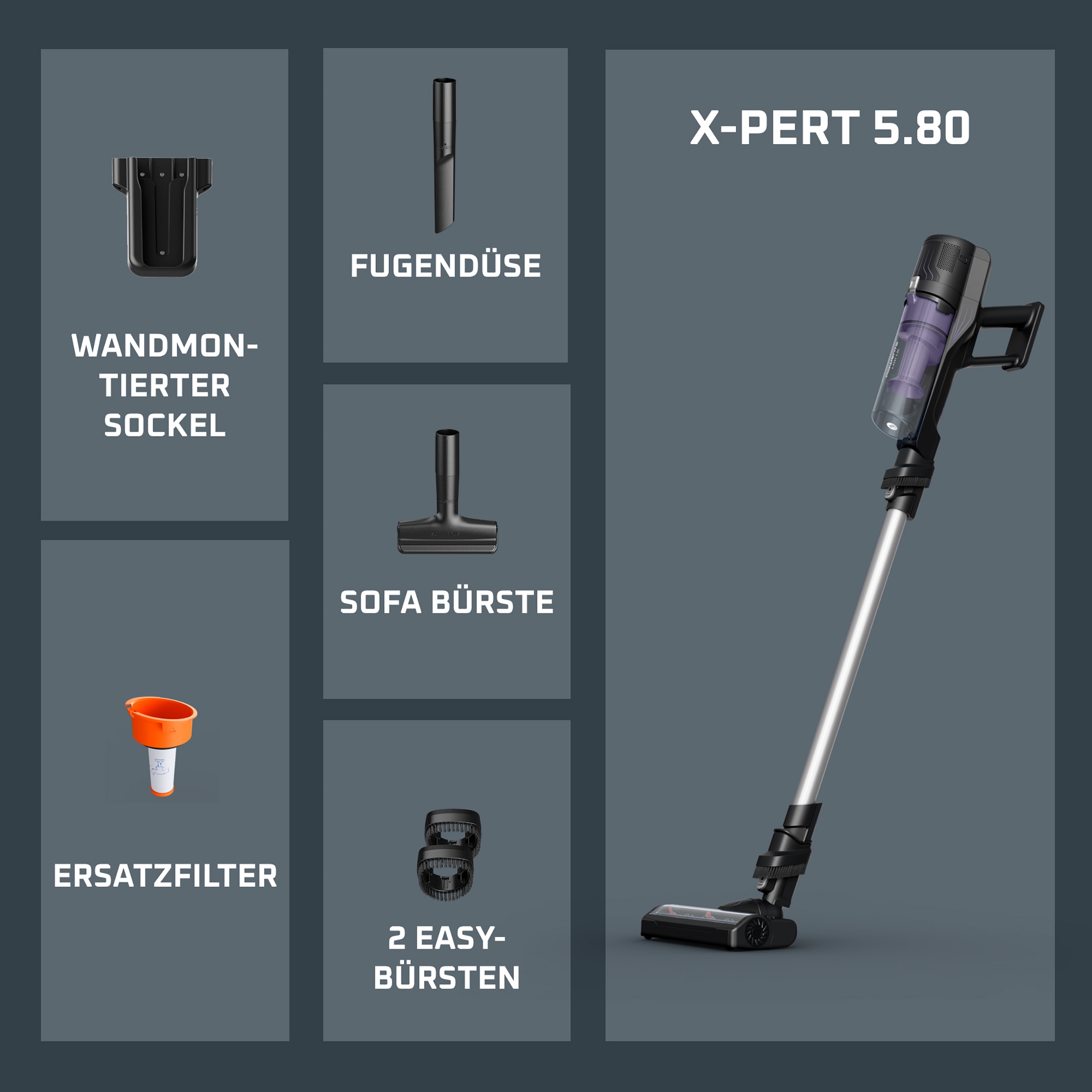 Rowenta Akku-Stielstaubsauger »X-Pert 5.80« 150 W, Display, 40 Minuten Laufzeit, waschbarer Staubbehälter/Filter