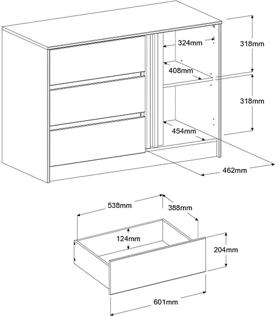 Parisot Schlafzimmer-Set, (4 tlg.), viel Stauraum, schöne Optik, Einsätze an Schrank und Kommode drehbar
