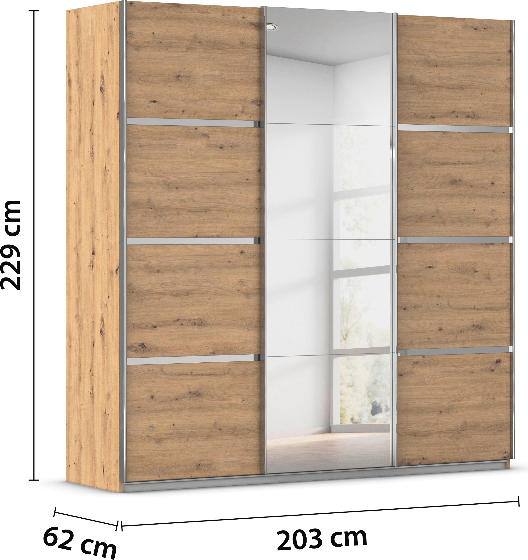rauch Kleiderschrank »Schwebetürenschrank OTTO´s Choice Garderobe Schrank TOP ANGEBOT Avola«, (in 3 verschiedenen Ausstattungen BASIC/CLASSIC/PREMIUM inkl. Spiegel), mit eleganten Zierleisten in Chrom, Schwarz oder Weiß MADE IN GERMANY