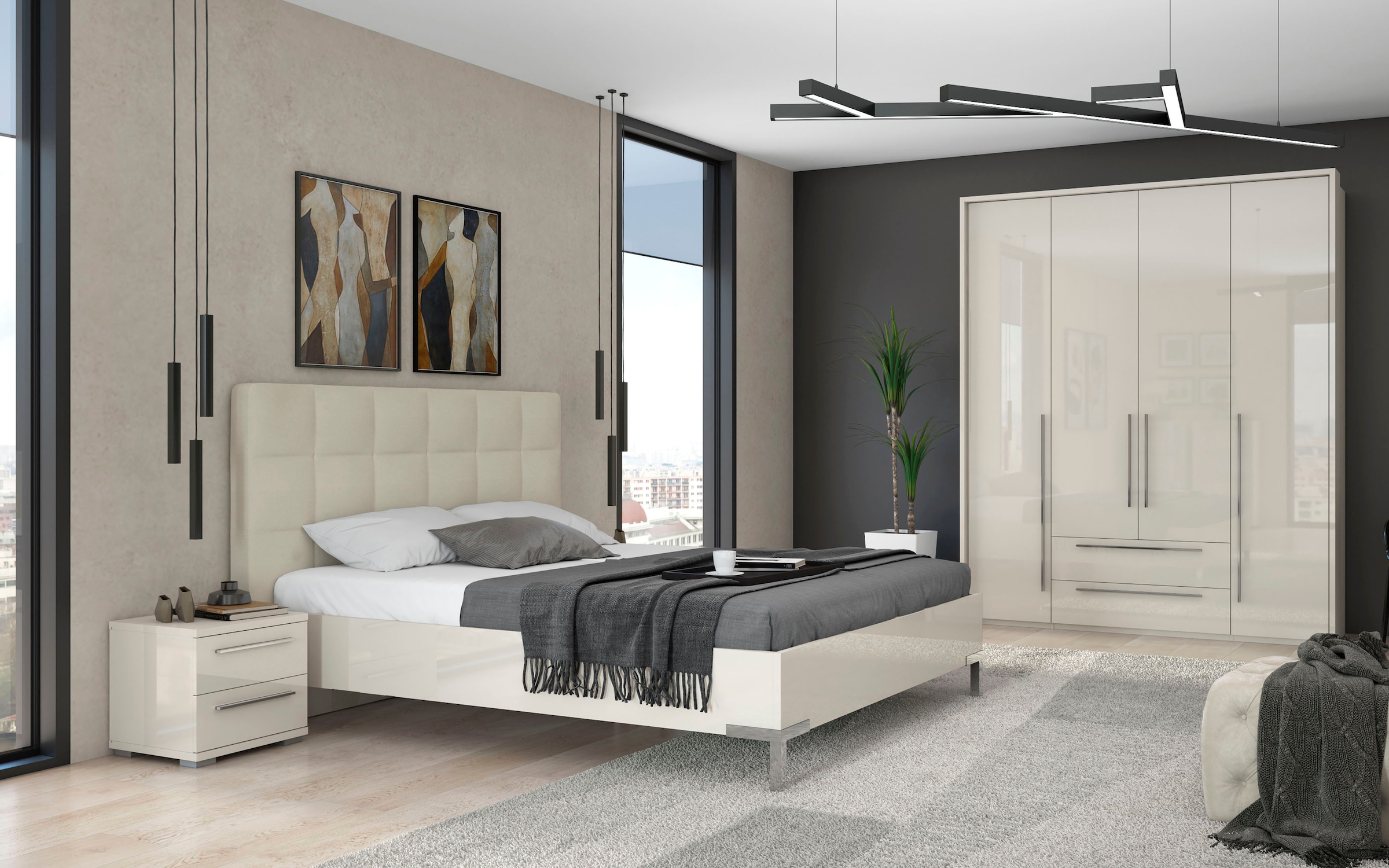 Places of Style Drehtürenschrank »Piano«, weiß, verschiedene Breiten mit 2 Schubladen, inklusive Beleuchtung