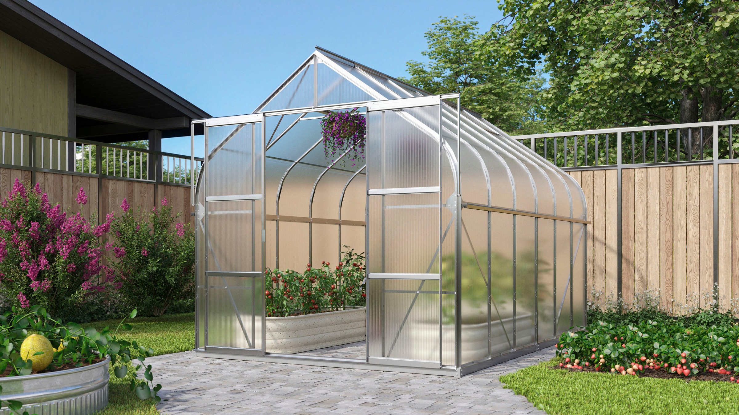 Vitavia Gewächshaus »Dione 9900, mit Stahlfundamentramen«, Alu-Profile, 3 mm Sicherheitsglas, Kunstglas in den Rundungen
