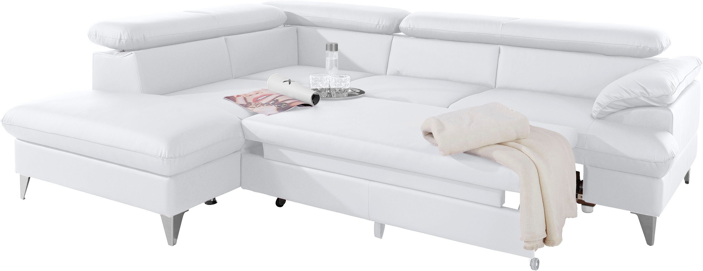 COTTA Polstergarnitur »Caluso L-Form«, Set bestehend aus: Ecksofa mit Kopfteilverstellung & Hocker