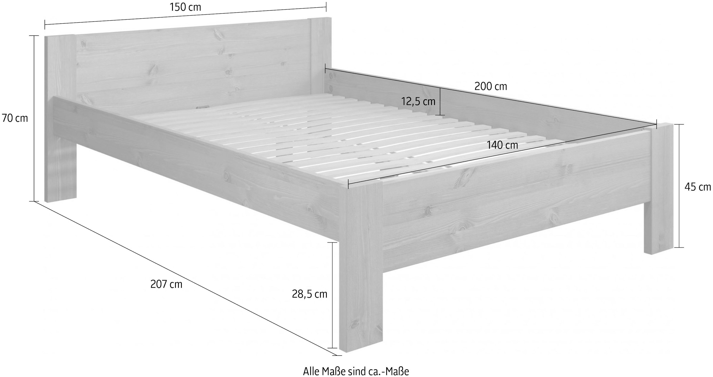Home affaire Massivholzbett »Hero, hohe Belastbarkeit, FSC®-zertifizierte Kiefer«, (Breite/Belastbarkeit 140cm/180 KG, 90cm/=120 KG), aus massiver Kiefer, inklusive Lattenrost, zeitloses Design