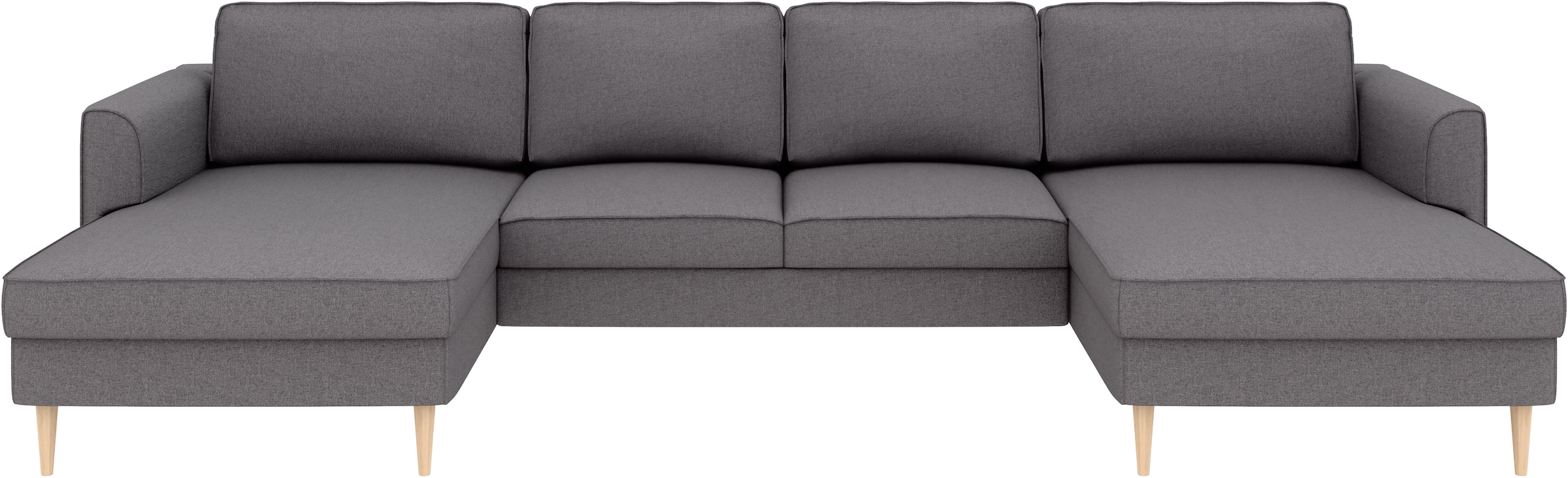 Home affaire Wohnlandschaft »Booster, whlw. mit Schlaffunktion & Bettkasten, Fuß Buche lackiert« Sofa in U-Form, Breite 305 cm, in Cord oder Struktur