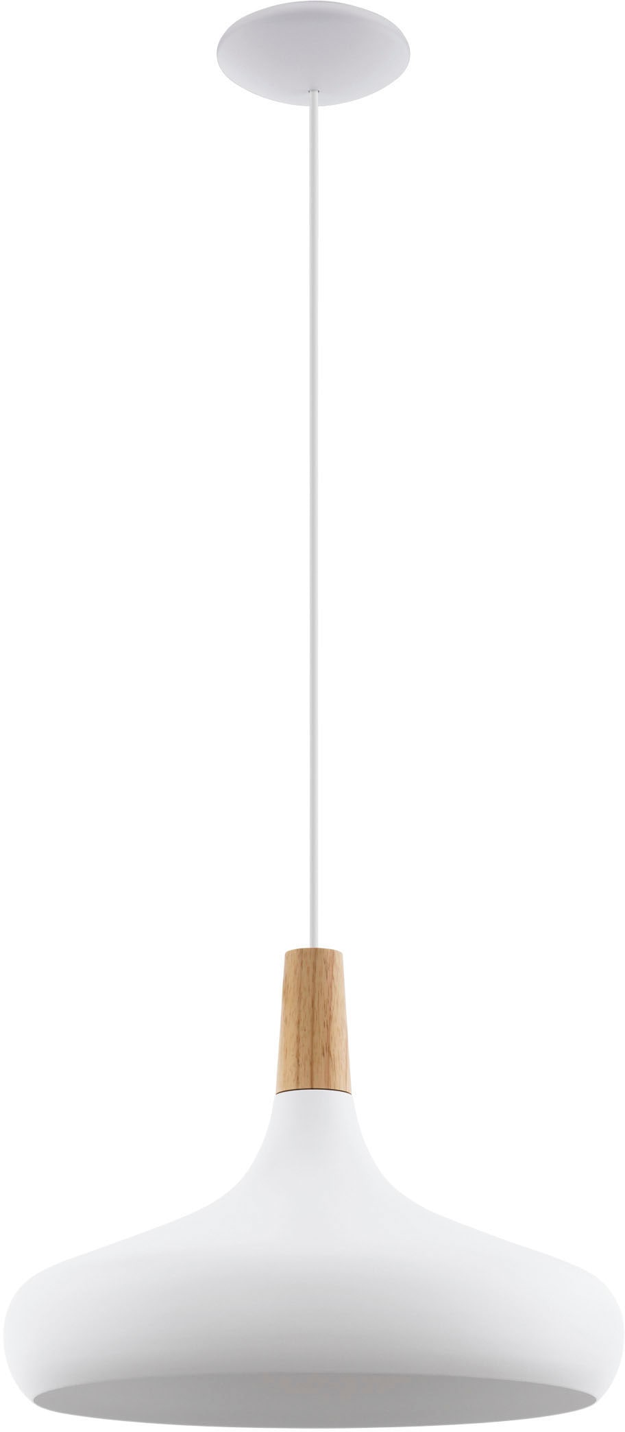 EGLO Hängeleuchte »SABINAR Hängelampe, Stahl und Holz, E27, IP20, Esszimmrerlampe, Lampe«, 1 flammig, Leuchtmittel E27 | ohne Leuchtmittel, Pendellampe, Esszimmer, Flur, H110 x Ø40 cm, weiß, braun, 1X40W exkl.