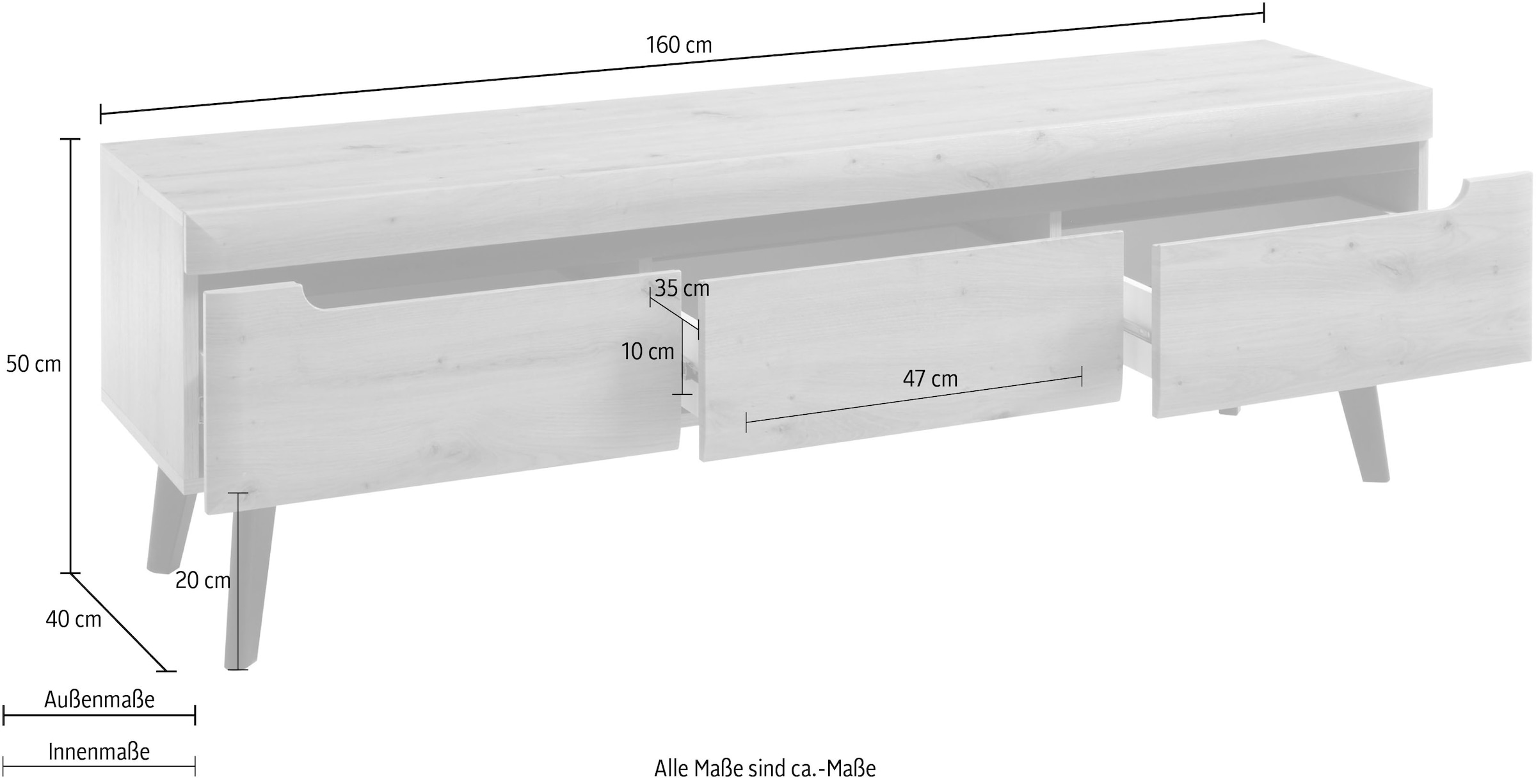 INOSIGN Lowboard »Torge, TV-Unterschrank, TV-Kommode, Fernsehschrank, TV-Board«, (1 St.), abgeschrägte Füße, drei Farben, Scandi Design, 160 cm breit